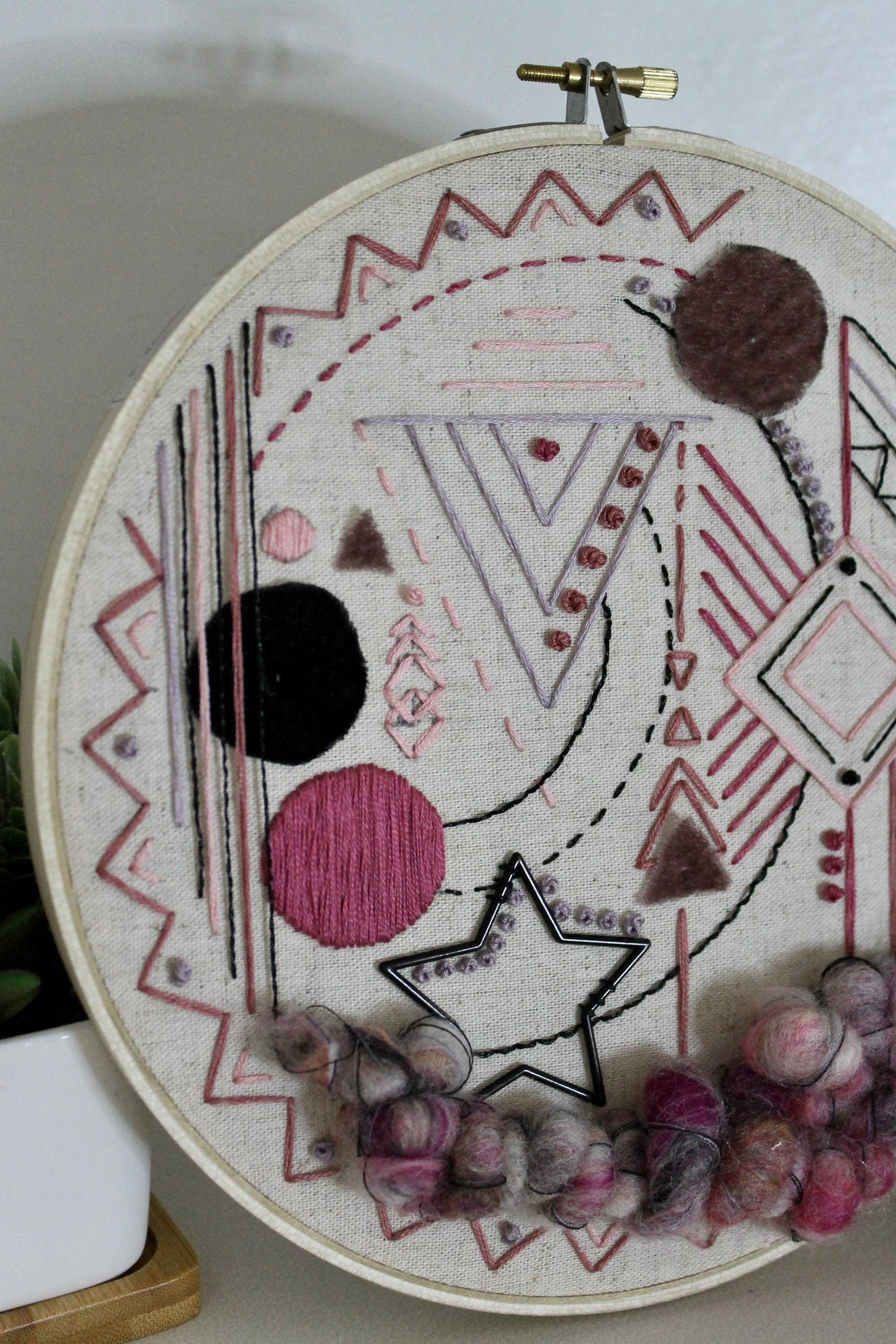 Large purple and black abstract embroidery | geometric | embroidery hoop | foil embroidery | diy | gift idea