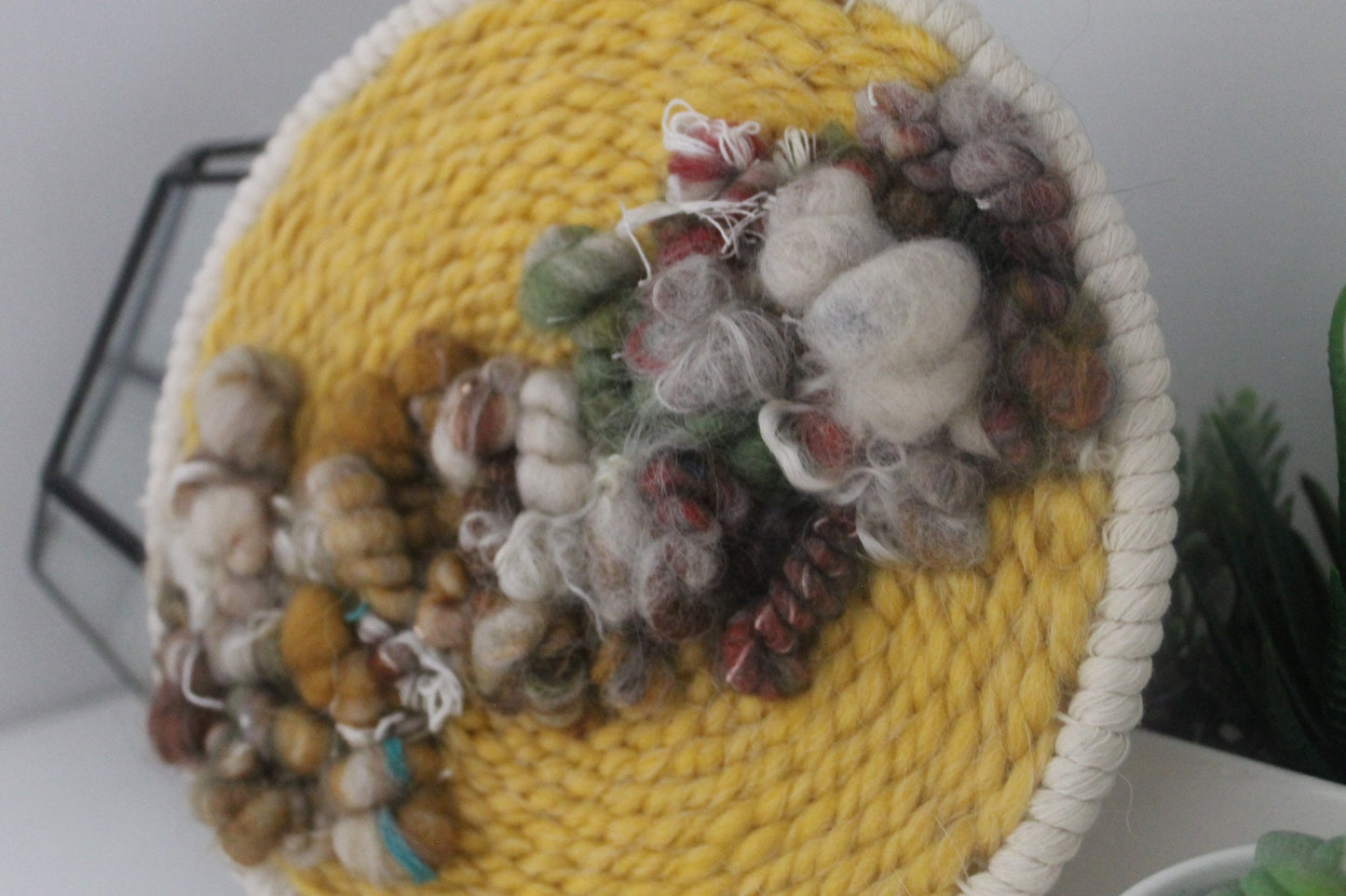 Circle yellow woven wall hanging | wall art | abstract weaving | woven tapestry | wall decor | wall tapestry | home decor | tapestry