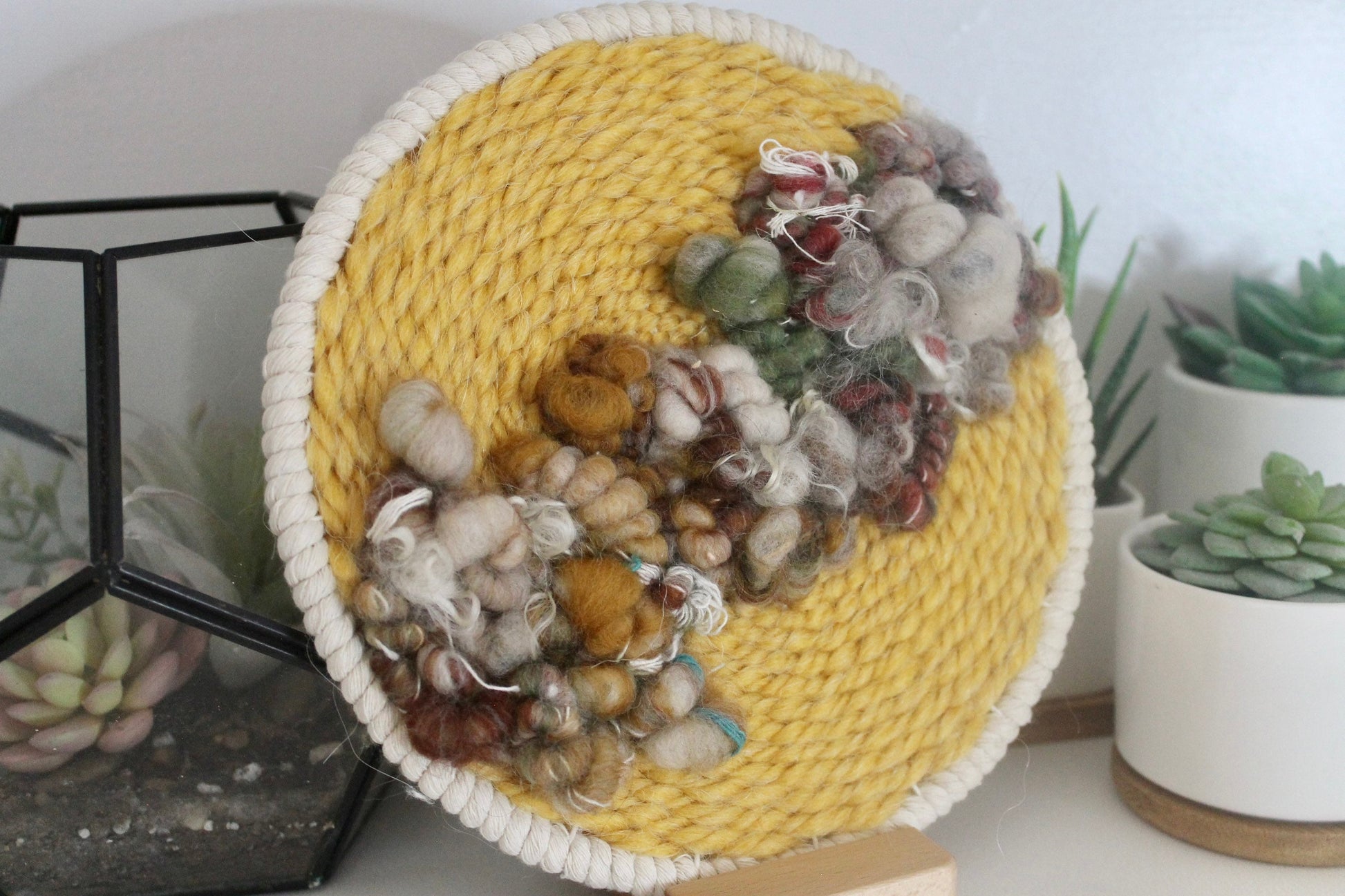 Circle yellow woven wall hanging | wall art | abstract weaving | woven tapestry | wall decor | wall tapestry | home decor | tapestry