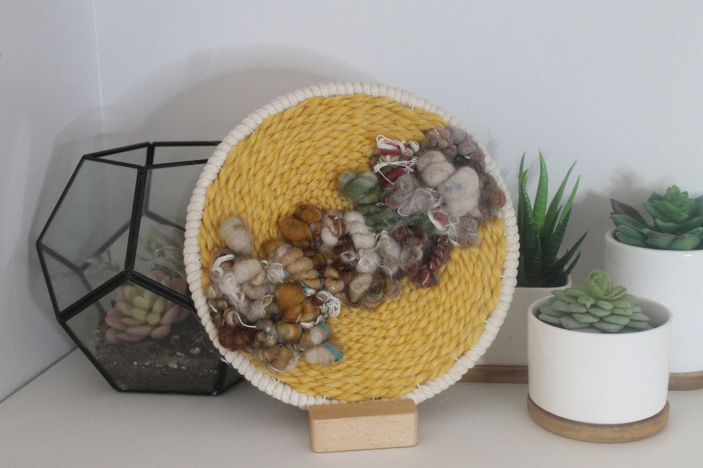 Circle yellow woven wall hanging | wall art | abstract weaving | woven tapestry | wall decor | wall tapestry | home decor | tapestry