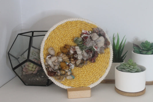 Circle yellow woven wall hanging | wall art | abstract weaving | woven tapestry | wall decor | wall tapestry | home decor | tapestry
