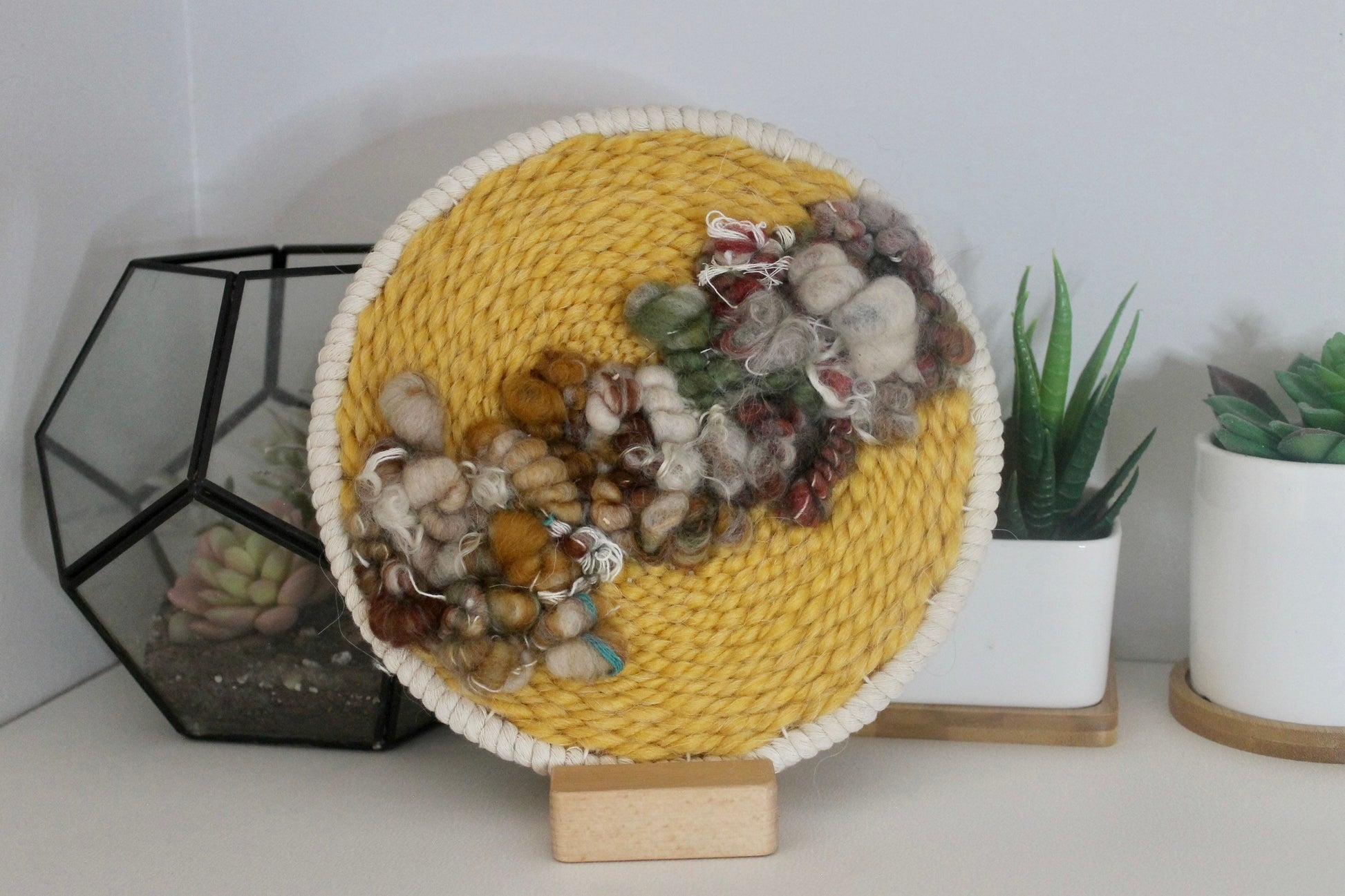 Circle yellow woven wall hanging | wall art | abstract weaving | woven tapestry | wall decor | wall tapestry | home decor | tapestry