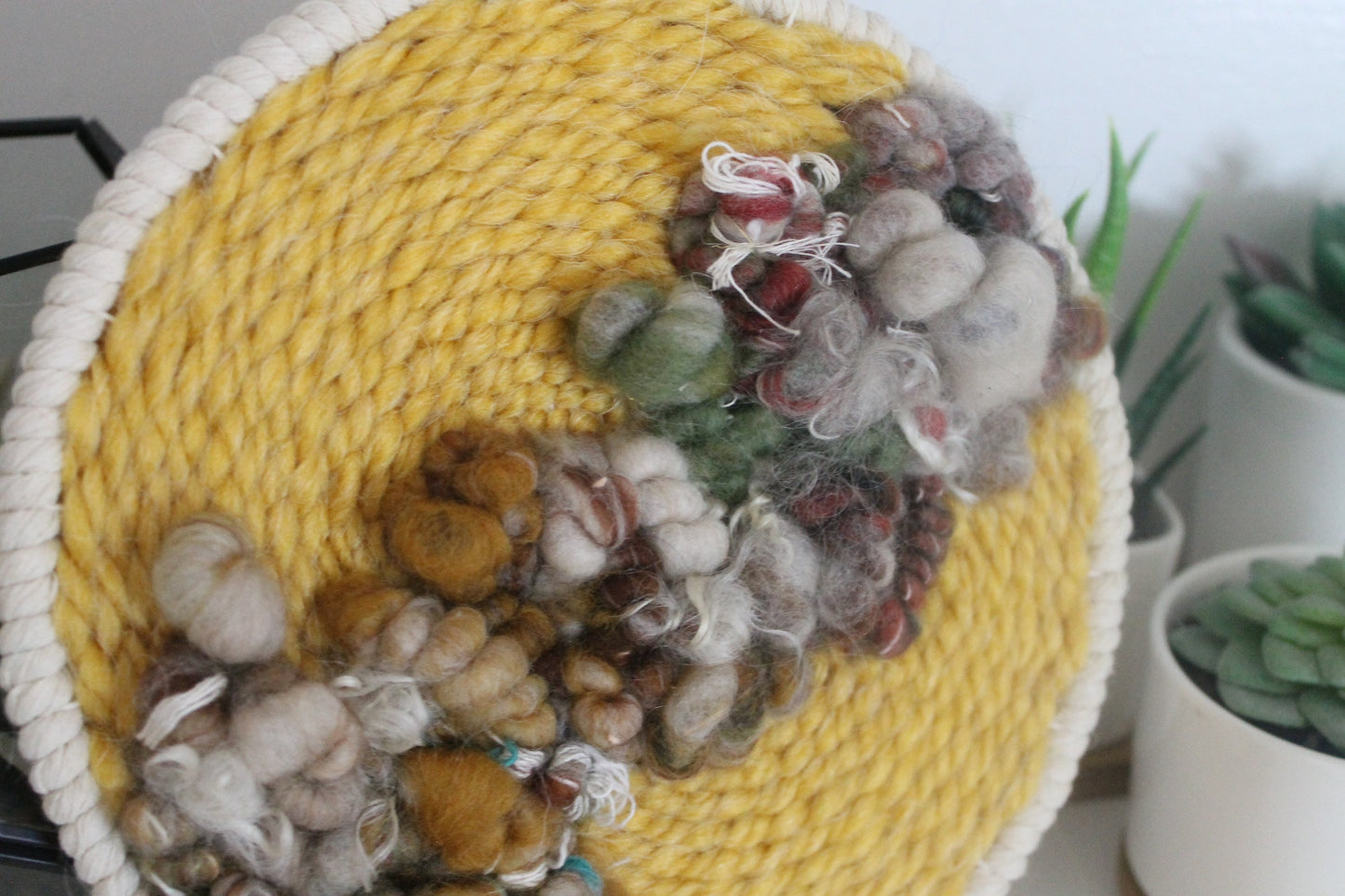 Circle yellow woven wall hanging | wall art | abstract weaving | woven tapestry | wall decor | wall tapestry | home decor | tapestry