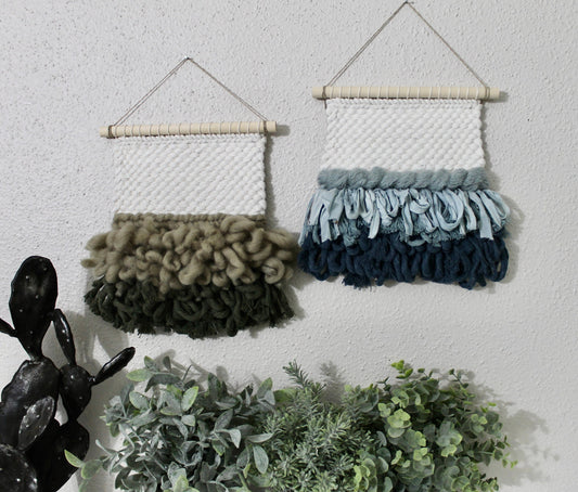 Mini green blue woven wall hanging | wall art | weaving | woven tapestry | wall decor | wall tapestry | home decor | tapestry