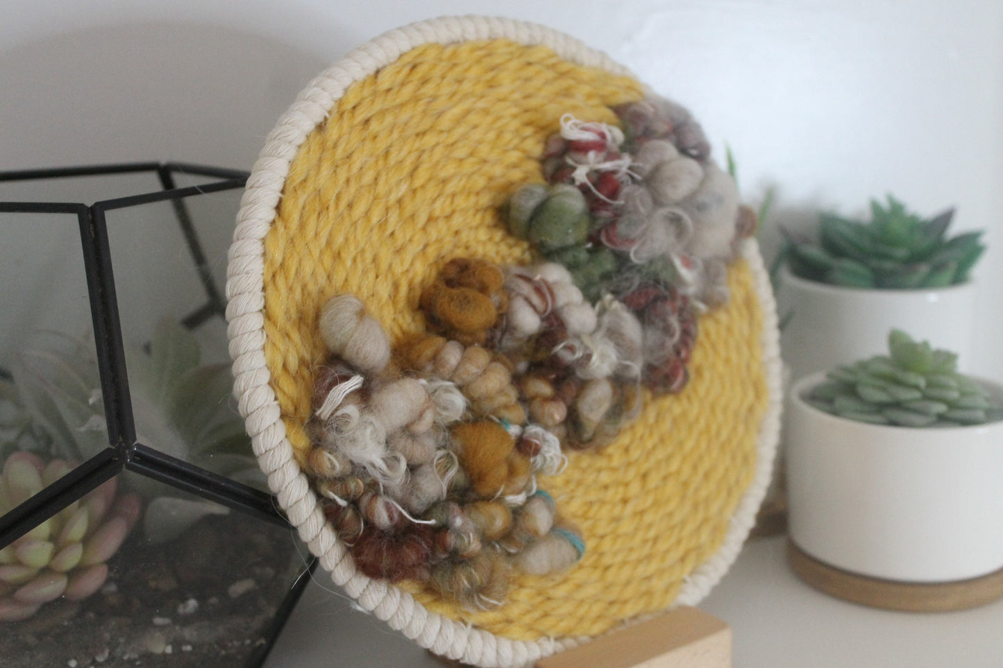 Circle yellow woven wall hanging | wall art | abstract weaving | woven tapestry | wall decor | wall tapestry | home decor | tapestry