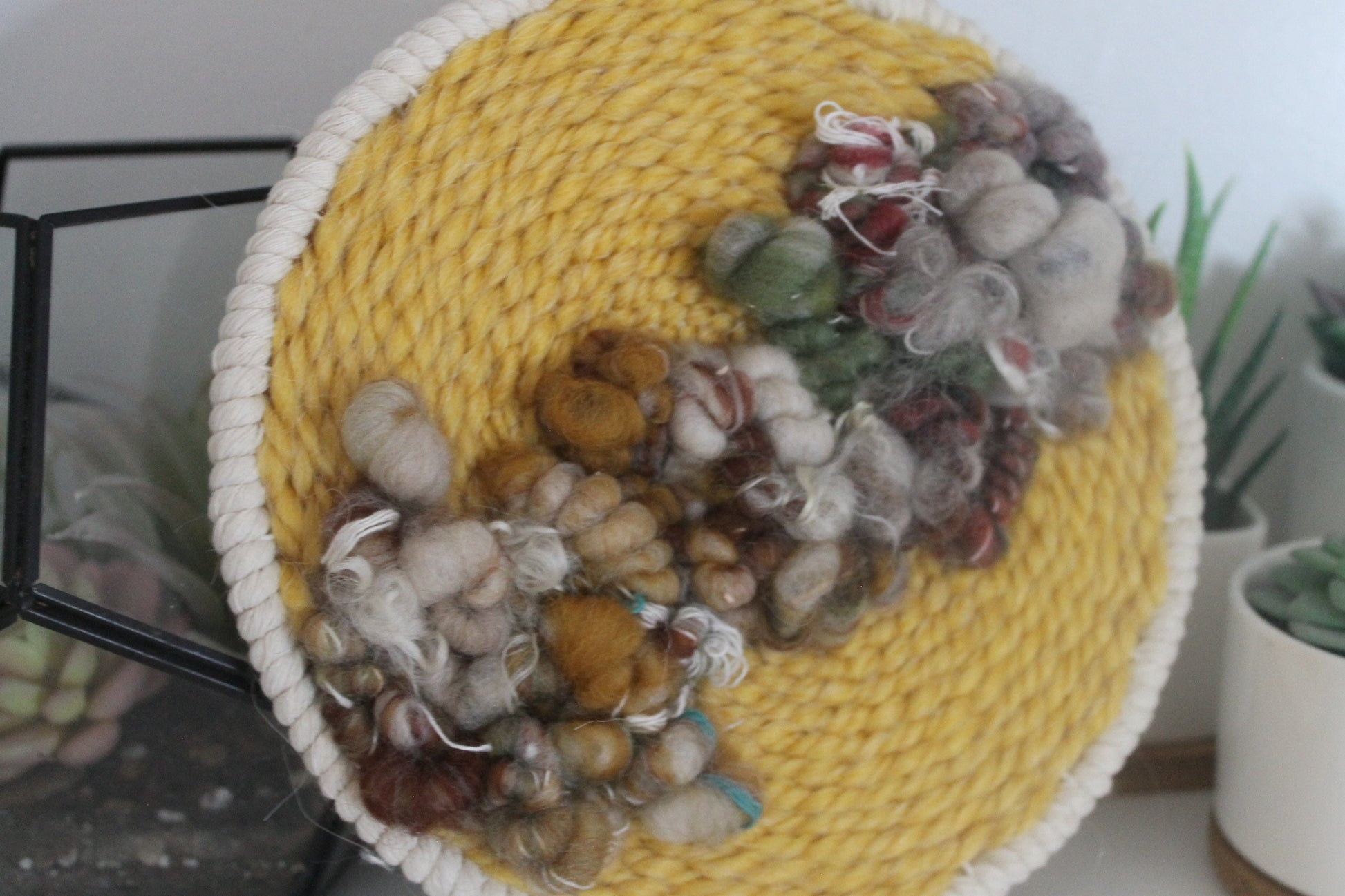 Circle yellow woven wall hanging | wall art | abstract weaving | woven tapestry | wall decor | wall tapestry | home decor | tapestry