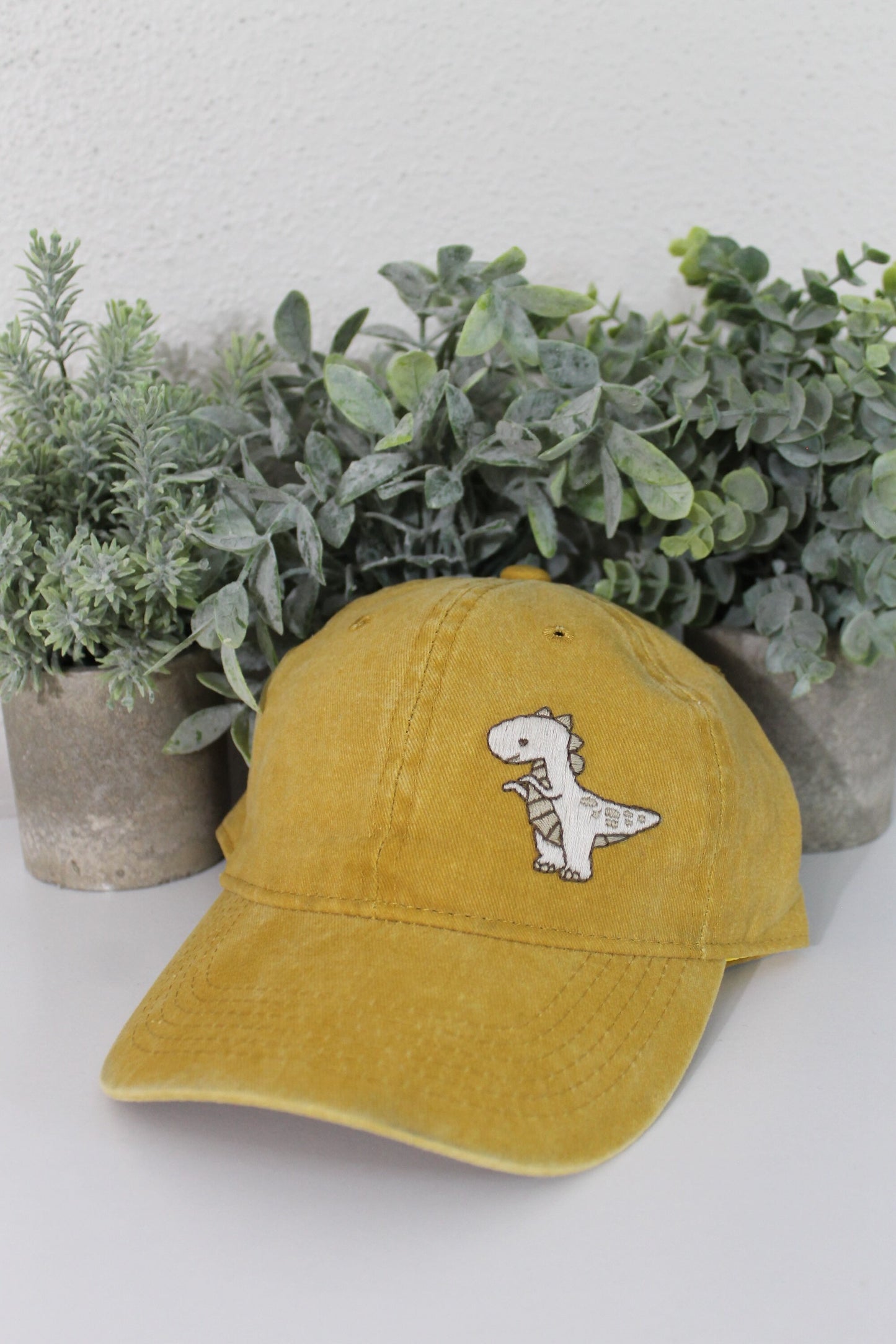 Dino hat embroidery | yellow | dinosaur | baseball cap | hand embroidery | gift idea