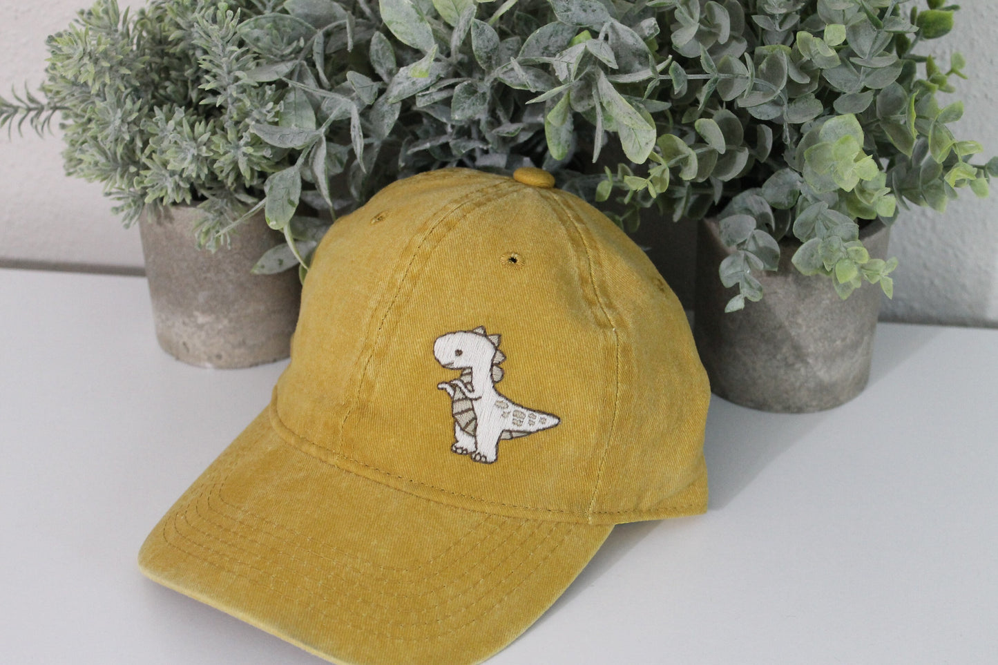 Dino hat embroidery | yellow | dinosaur | baseball cap | hand embroidery | gift idea