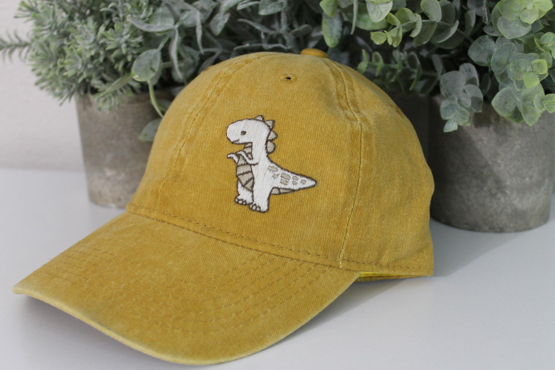 Dino hat embroidery | yellow | dinosaur | baseball cap | hand embroidery | gift idea