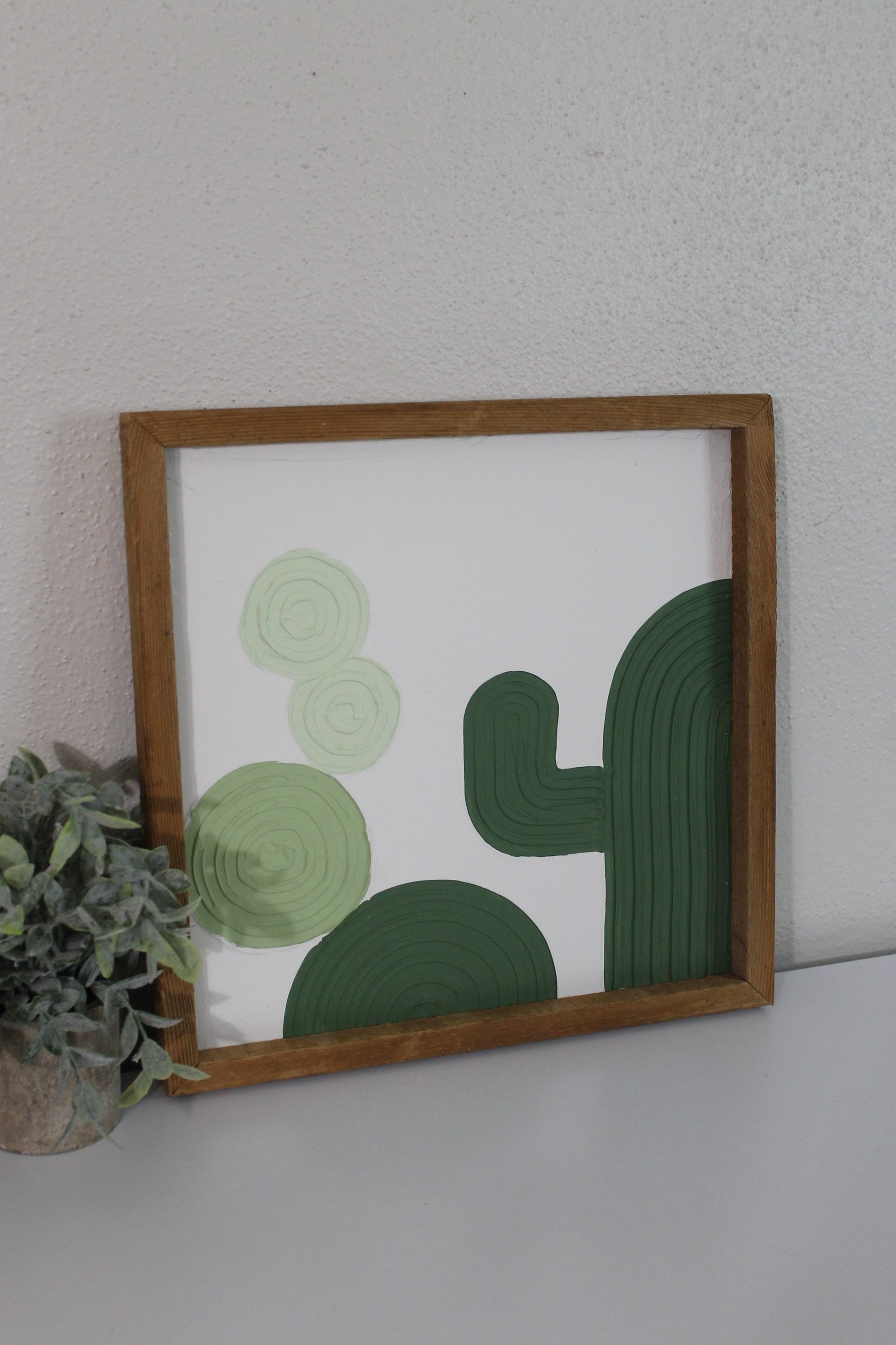 Cactus plaster decor | succulent | handmade barnwood frame | farmhouse decor | home decor | wall decor | handmade decor | plaster art