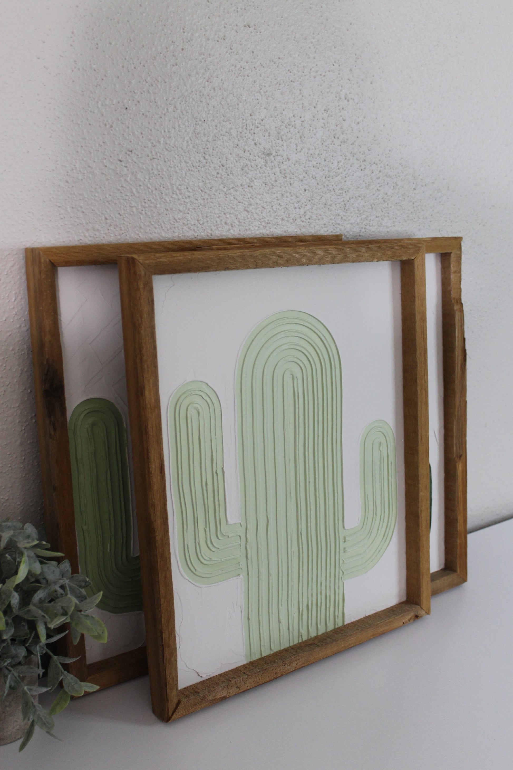 Cactus plaster decor | succulent | handmade barnwood frame | farmhouse decor | home decor | wall decor | handmade decor | plaster art