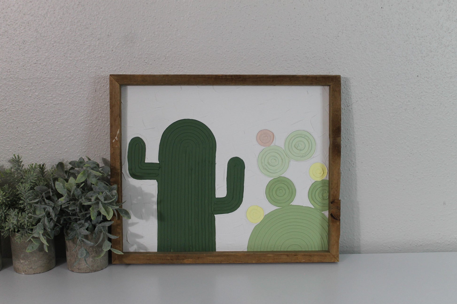 Cactus plaster decor | succulent | handmade barnwood frame | farmhouse decor | home decor | wall decor | handmade decor | plaster art