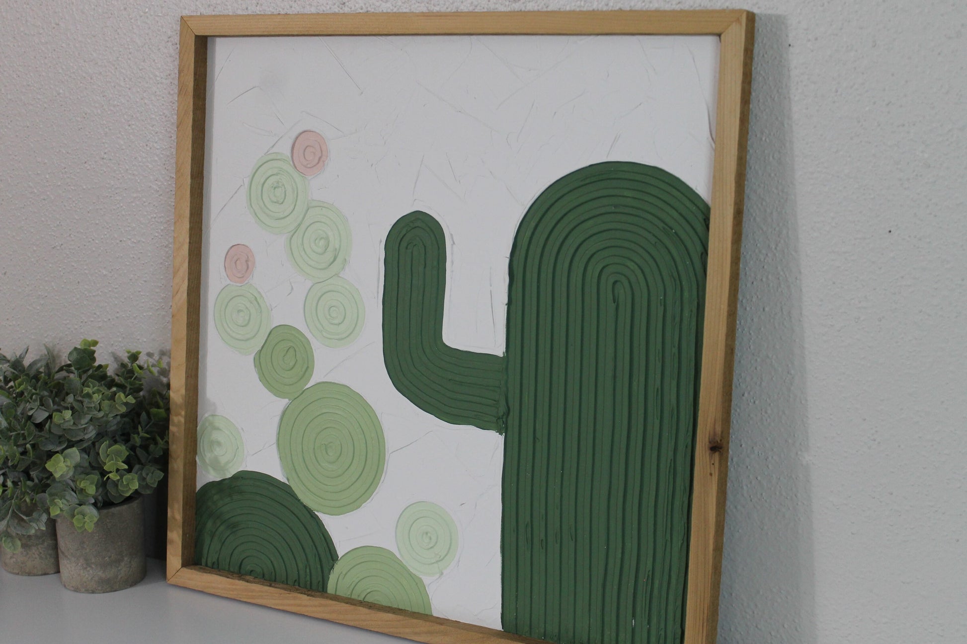 Cactus plaster decor | succulent | handmade barnwood frame | farmhouse decor | home decor | wall decor | handmade decor | plaster art