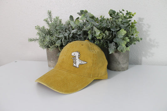 Dino hat embroidery | yellow | dinosaur | baseball cap | hand embroidery | gift idea
