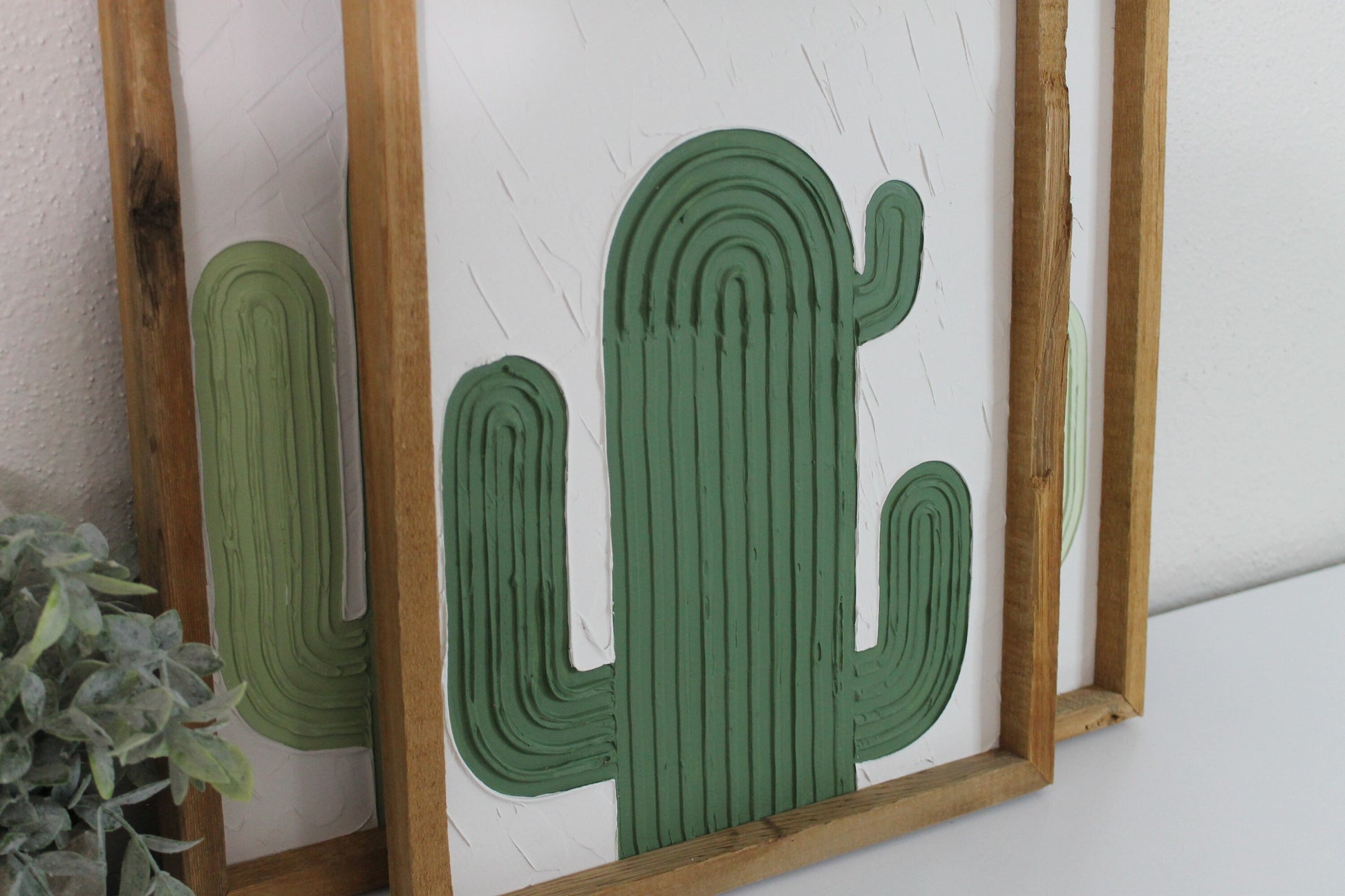 Cactus plaster decor | succulent | handmade barnwood frame | farmhouse decor | home decor | wall decor | handmade decor | plaster art