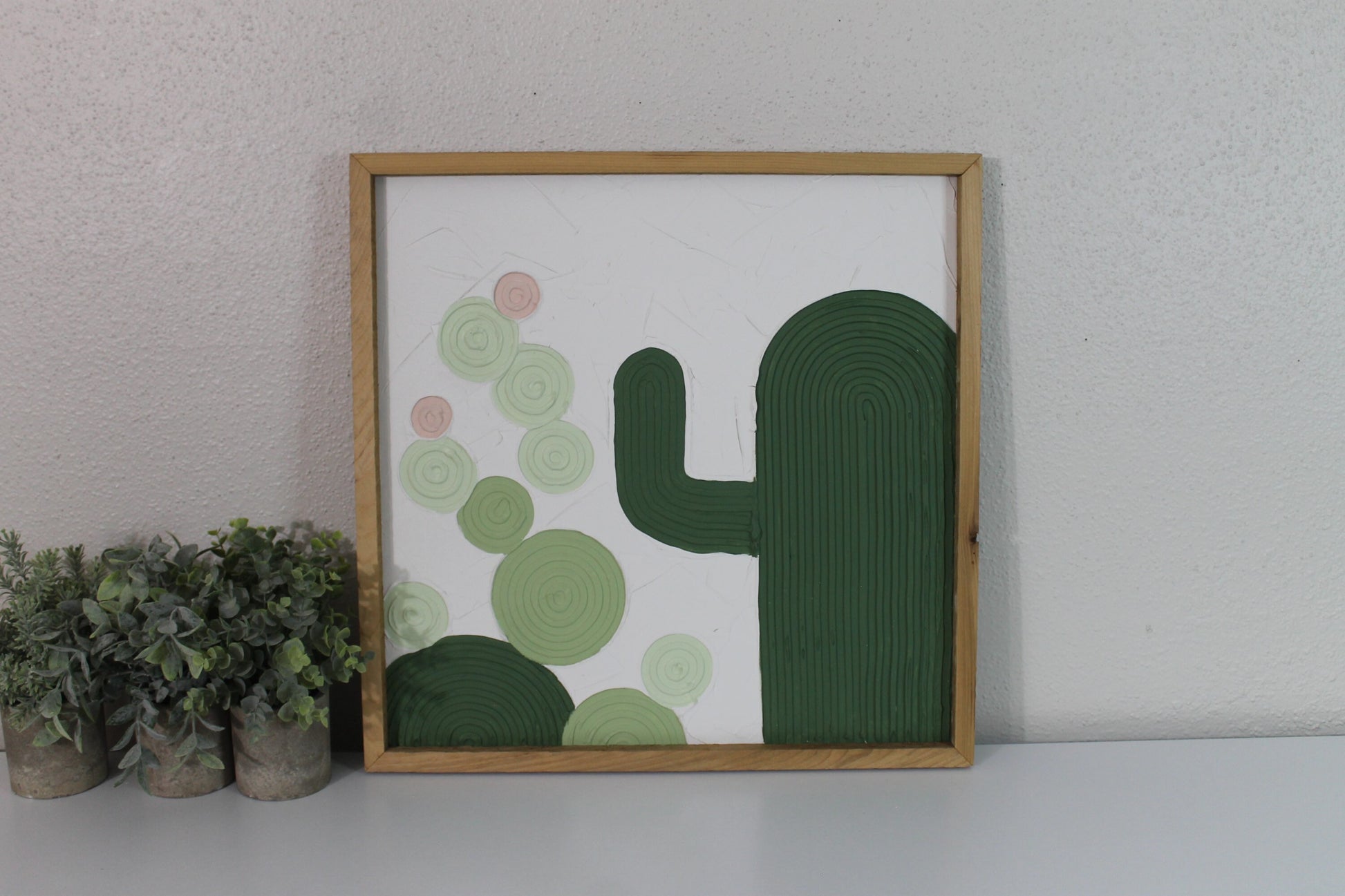 Cactus plaster decor | succulent | handmade barnwood frame | farmhouse decor | home decor | wall decor | handmade decor | plaster art