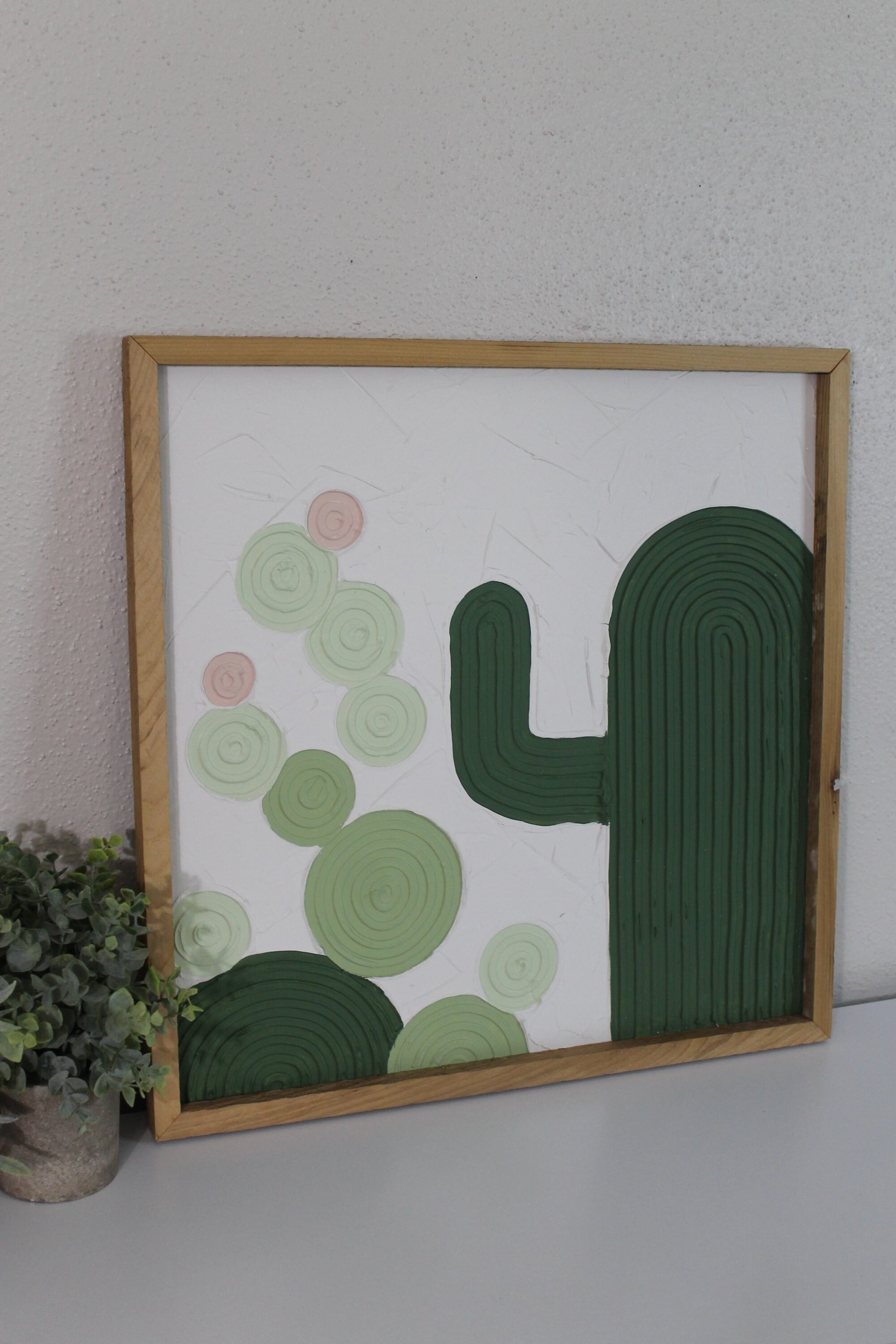 Cactus plaster decor | succulent | handmade barnwood frame | farmhouse decor | home decor | wall decor | handmade decor | plaster art