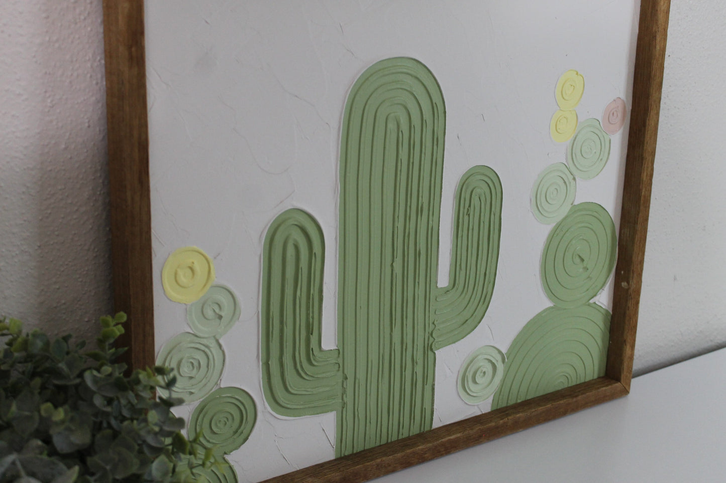 Cactus plaster decor | succulent | handmade barnwood frame | farmhouse decor | home decor | wall decor | handmade decor | plaster art