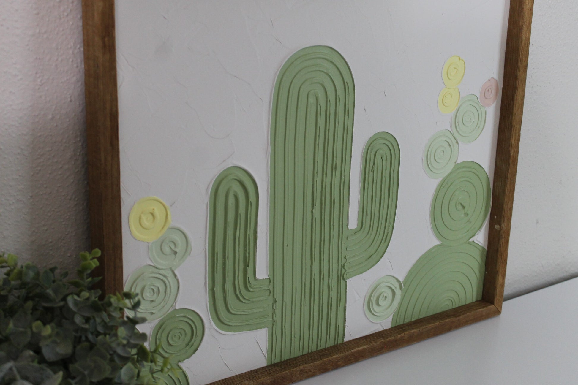 Cactus plaster decor | succulent | handmade barnwood frame | farmhouse decor | home decor | wall decor | handmade decor | plaster art