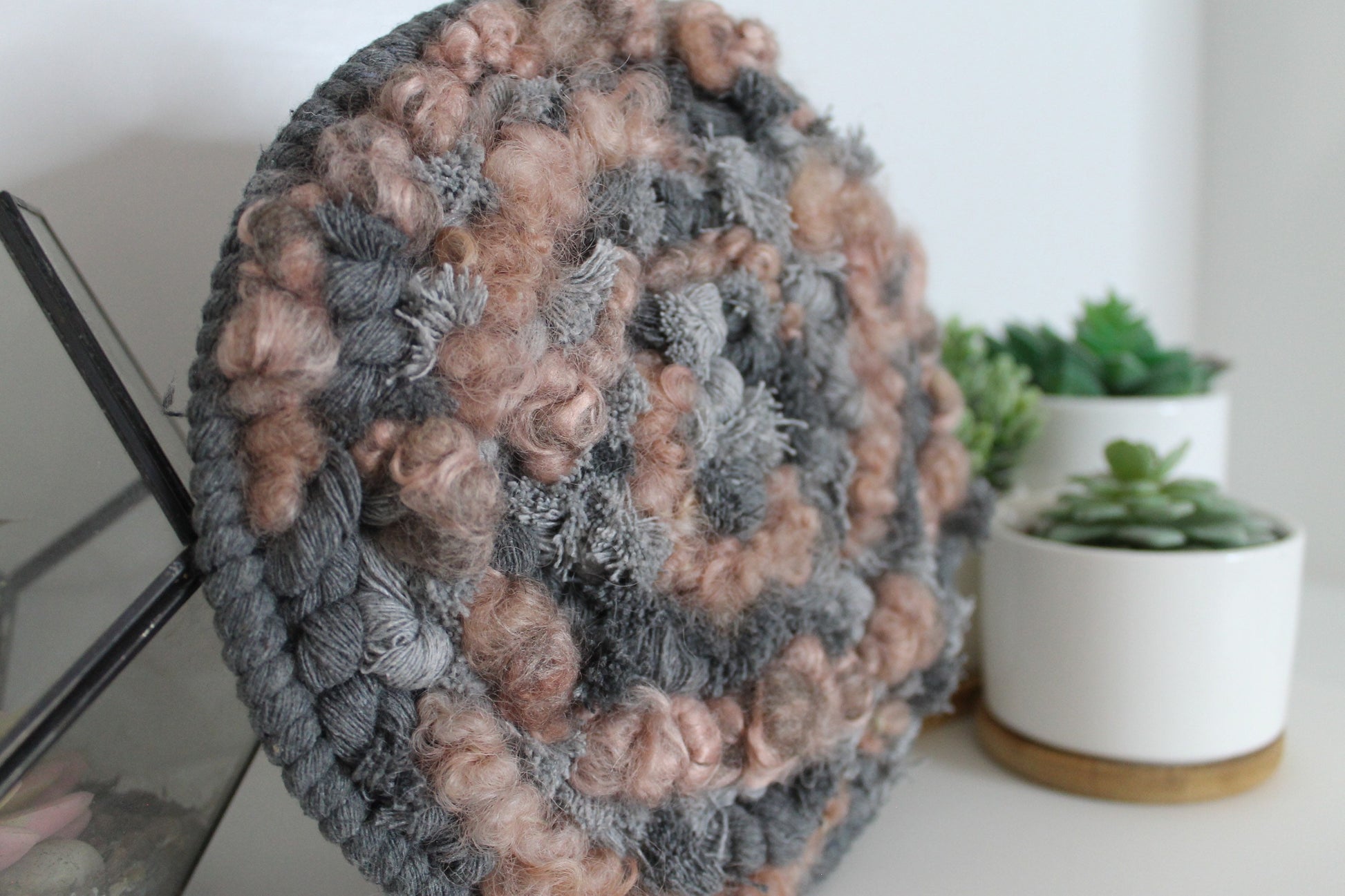 Circle gray and pink woven wall hanging | wall art | abstract weaving | woven tapestry | wall decor | wall tapestry | home decor | tapestry