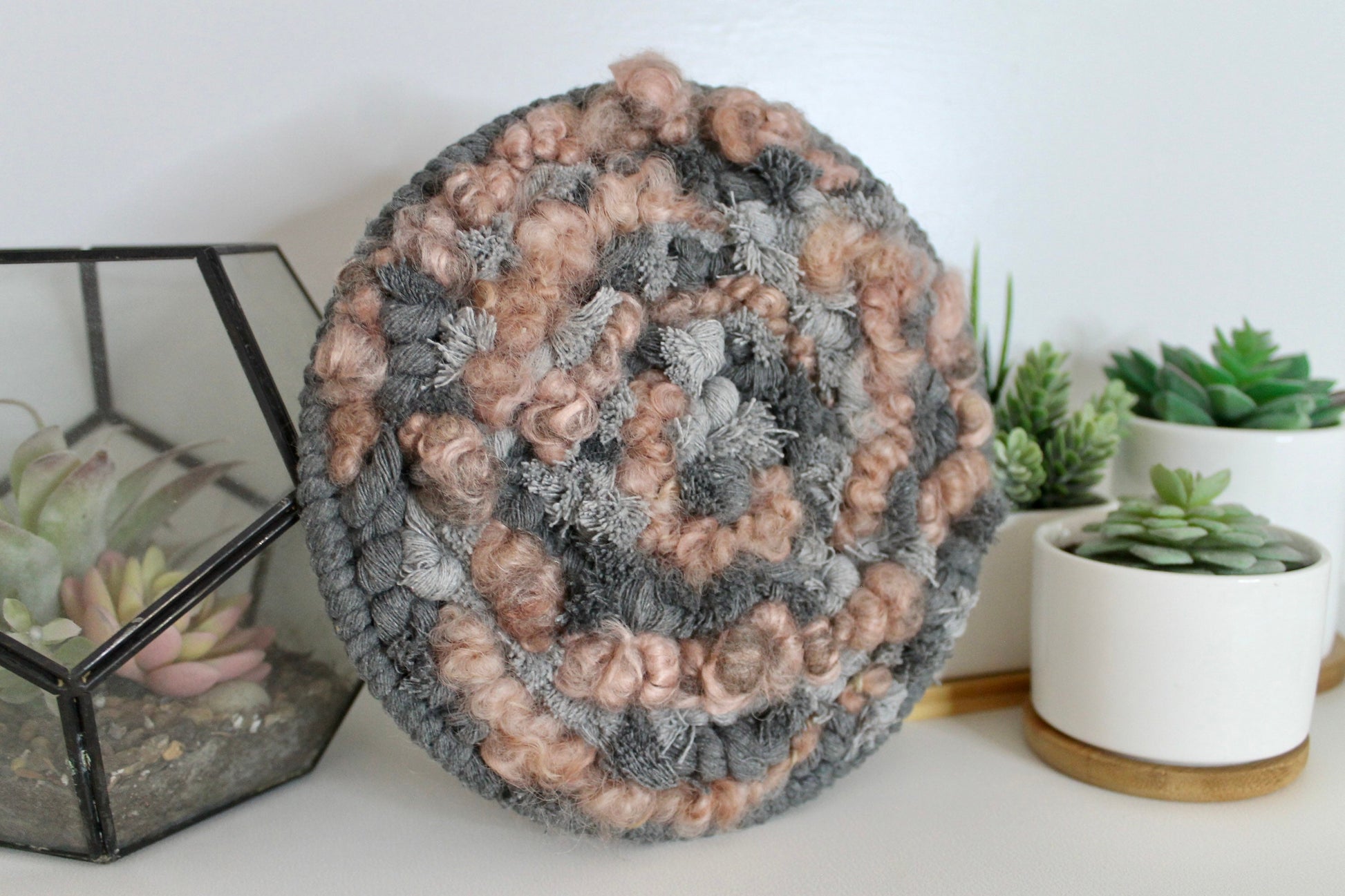 Circle gray and pink woven wall hanging | wall art | abstract weaving | woven tapestry | wall decor | wall tapestry | home decor | tapestry