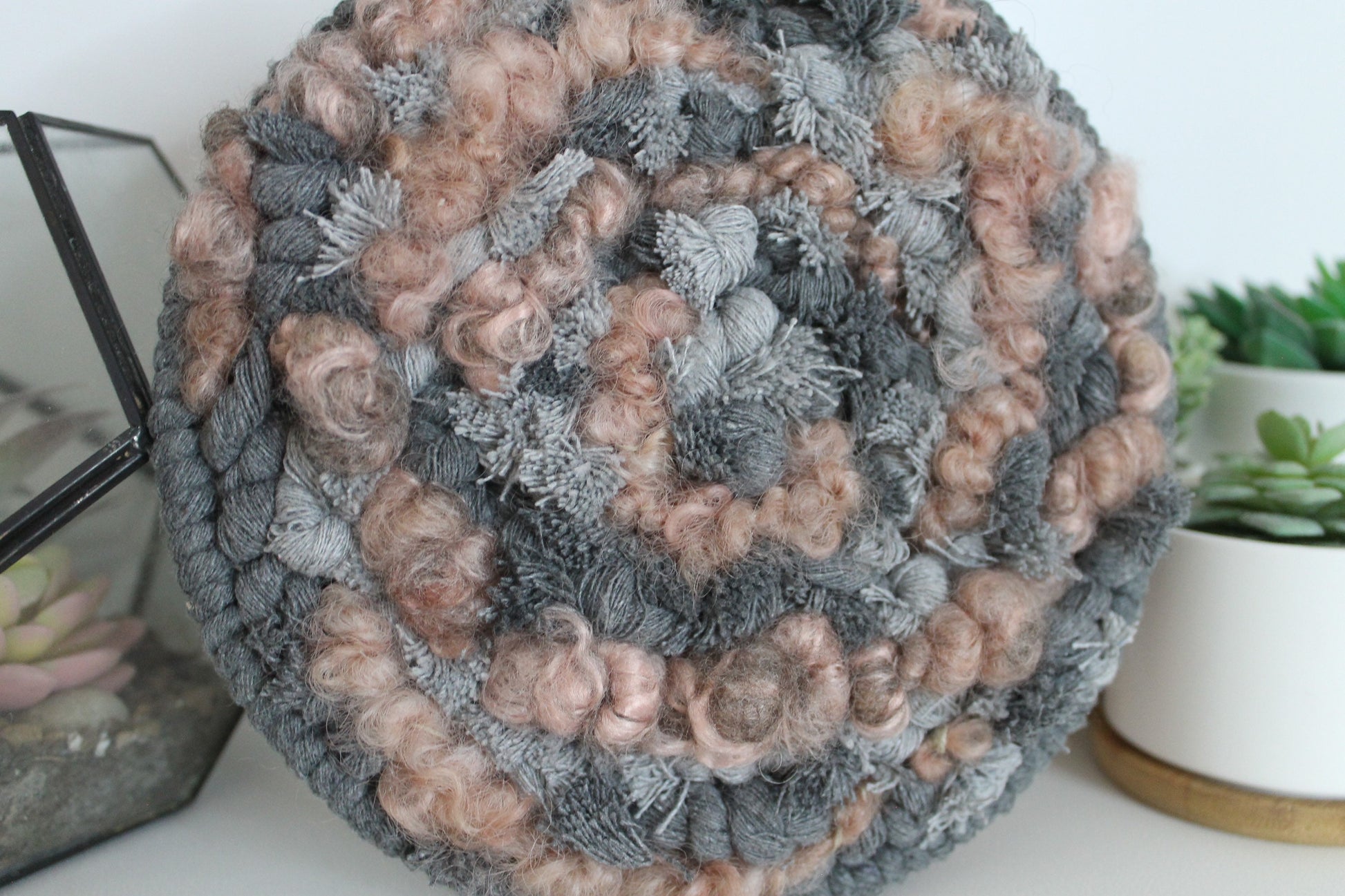 Circle gray and pink woven wall hanging | wall art | abstract weaving | woven tapestry | wall decor | wall tapestry | home decor | tapestry