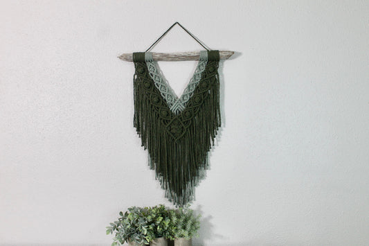 Large two tone green macrame wall hanging | wall art | boho | wall decor | wall tapestry | home decor