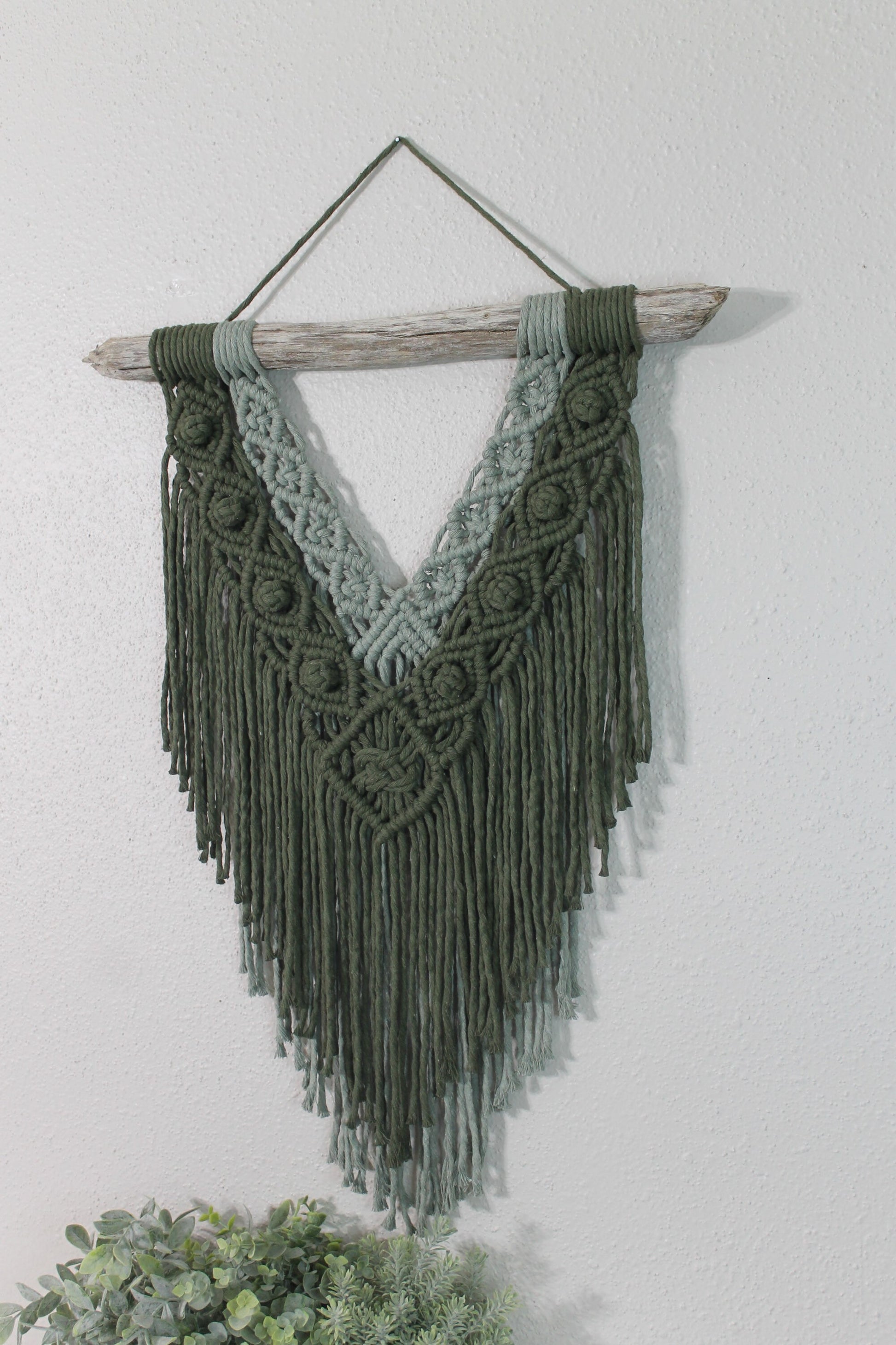Large two tone green macrame wall hanging | wall art | boho | wall decor | wall tapestry | home decor