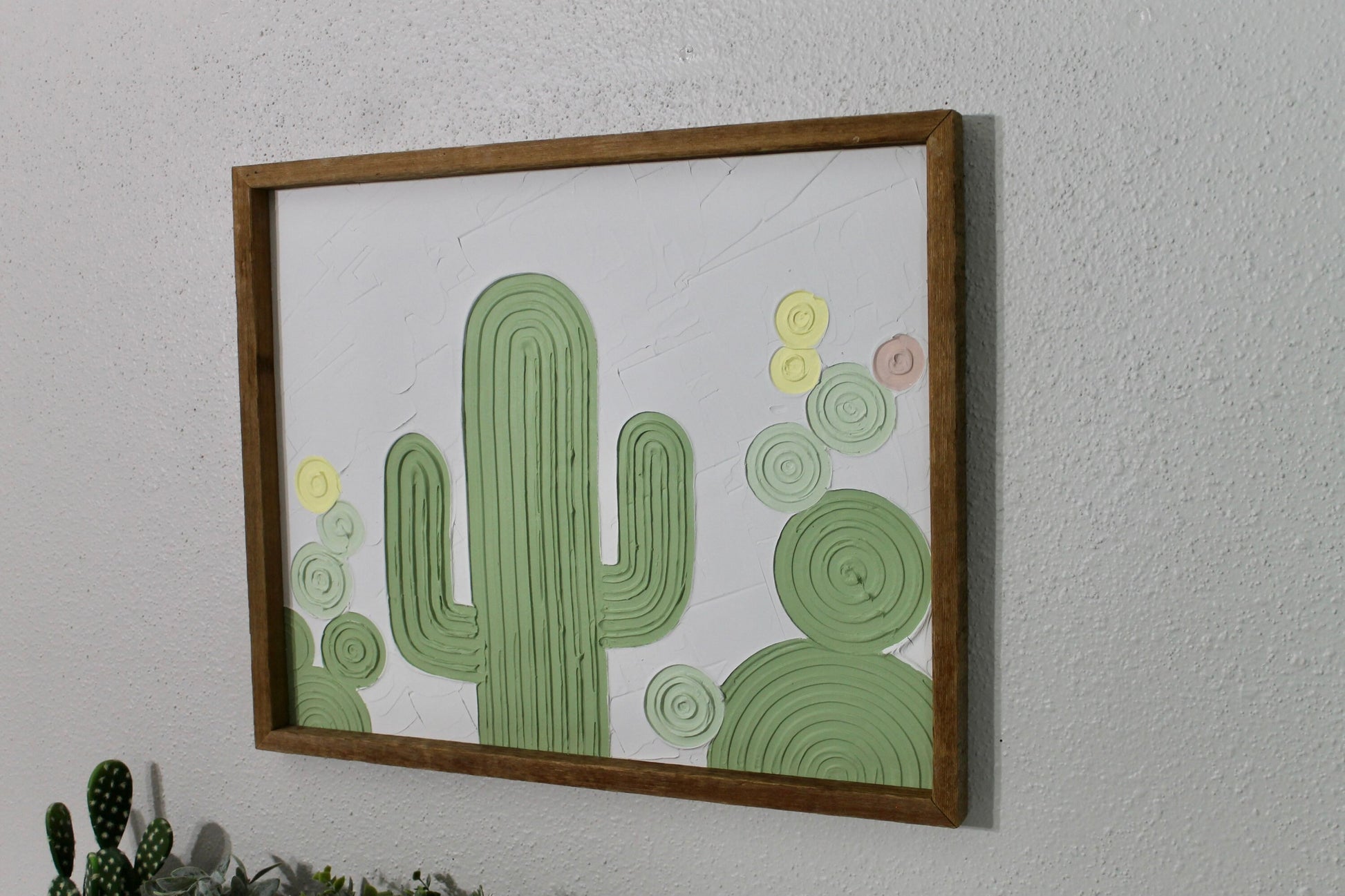 Cactus plaster decor | succulent | handmade barnwood frame | farmhouse decor | home decor | wall decor | handmade decor | plaster art