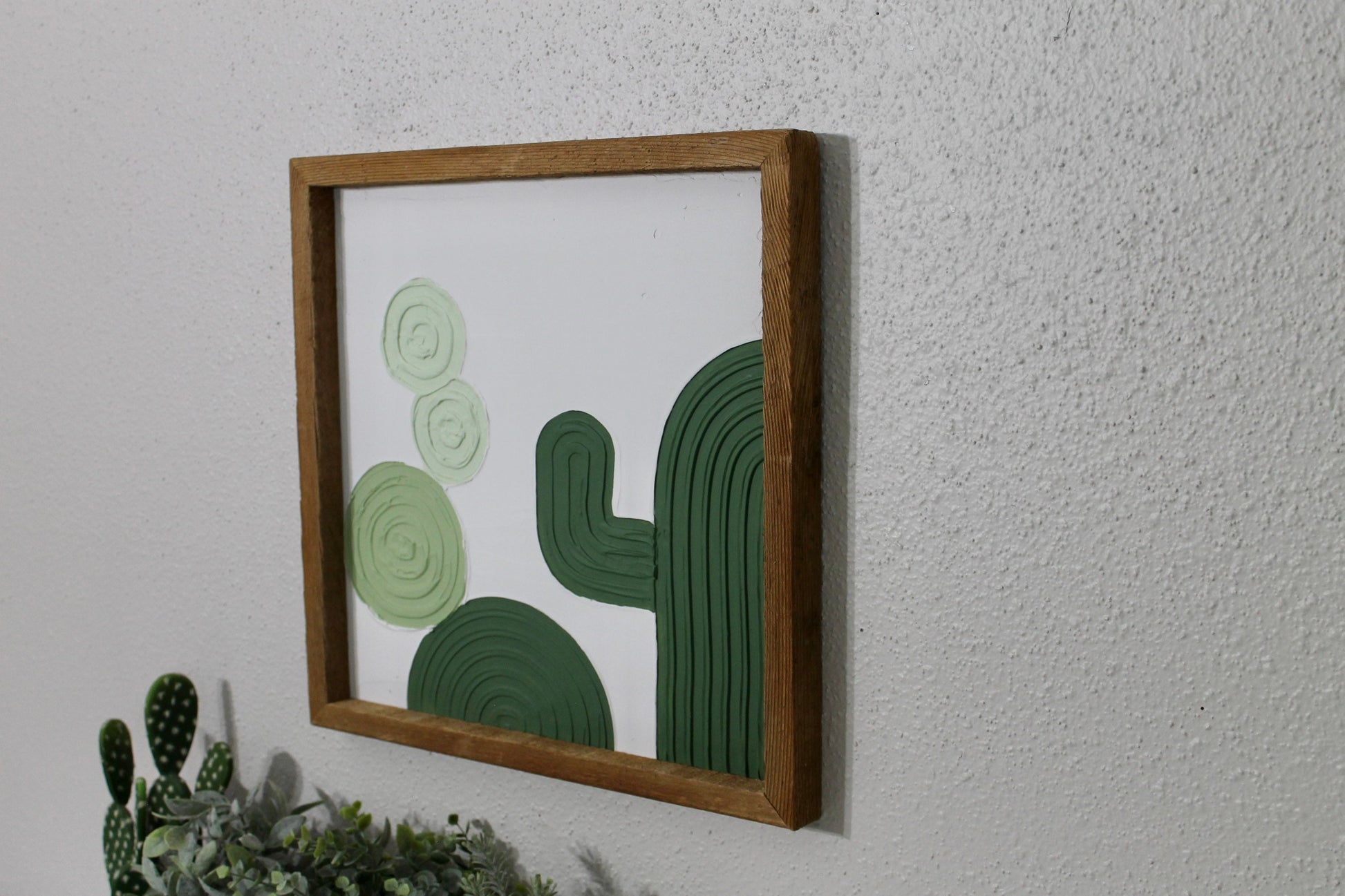 Cactus plaster decor | succulent | handmade barnwood frame | farmhouse decor | home decor | wall decor | handmade decor | plaster art