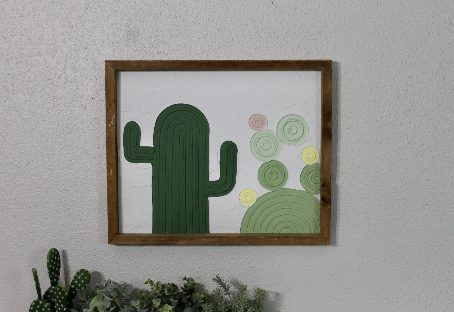 Cactus plaster decor | succulent | handmade barnwood frame | farmhouse decor | home decor | wall decor | handmade decor | plaster art