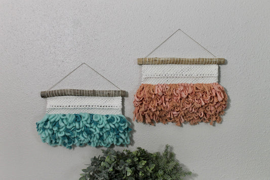Mini peach blue woven wall hanging | wall art | weaving | woven tapestry | wall decor | wall tapestry | home decor | tapestry