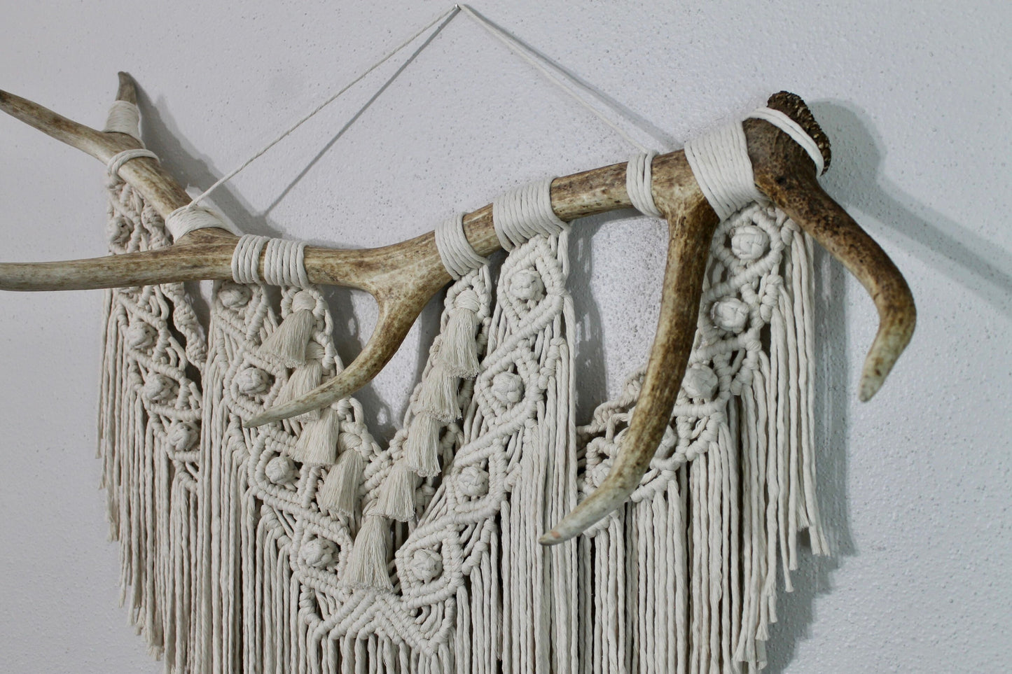 Large elk antler macrame wall hanging | wall art | boho | genuine elk antler | wall decor | wall tapestry | home decor | rustic decor