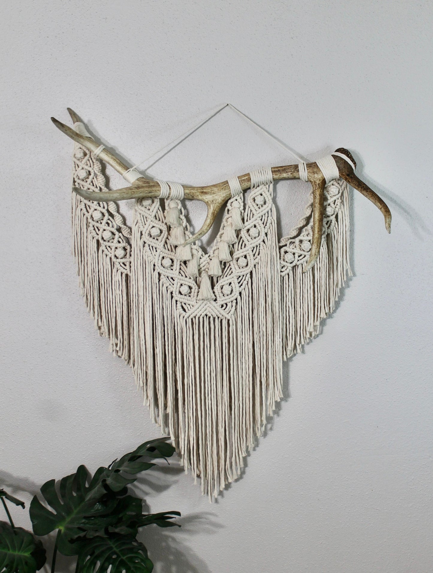Large elk antler macrame wall hanging | wall art | boho | genuine elk antler | wall decor | wall tapestry | home decor | rustic decor