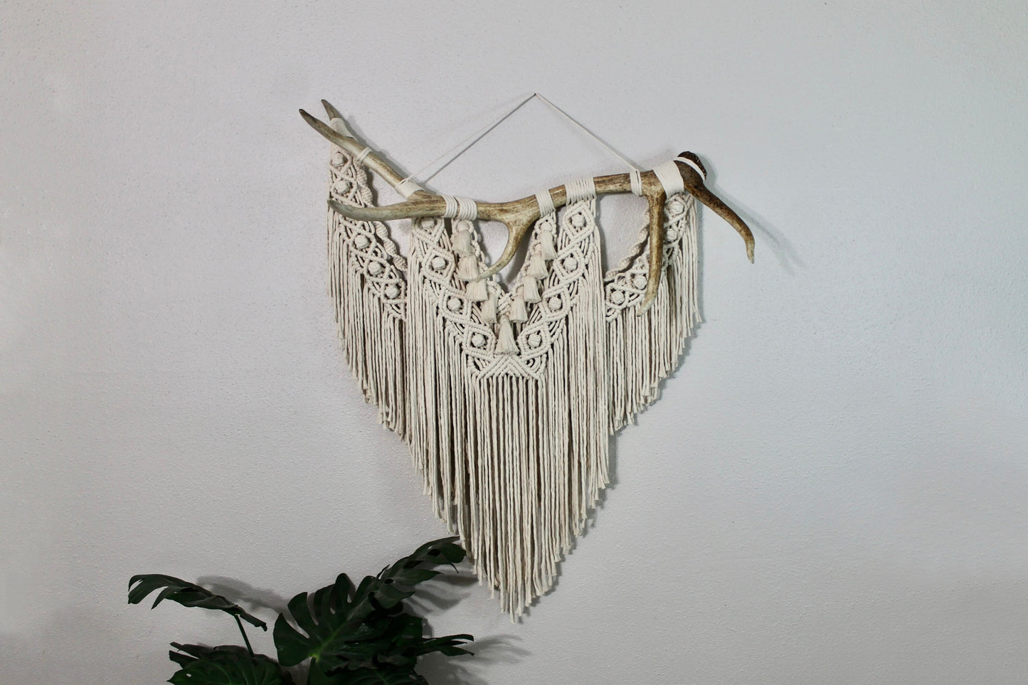 Large elk antler macrame wall hanging | wall art | boho | genuine elk antler | wall decor | wall tapestry | home decor | rustic decor