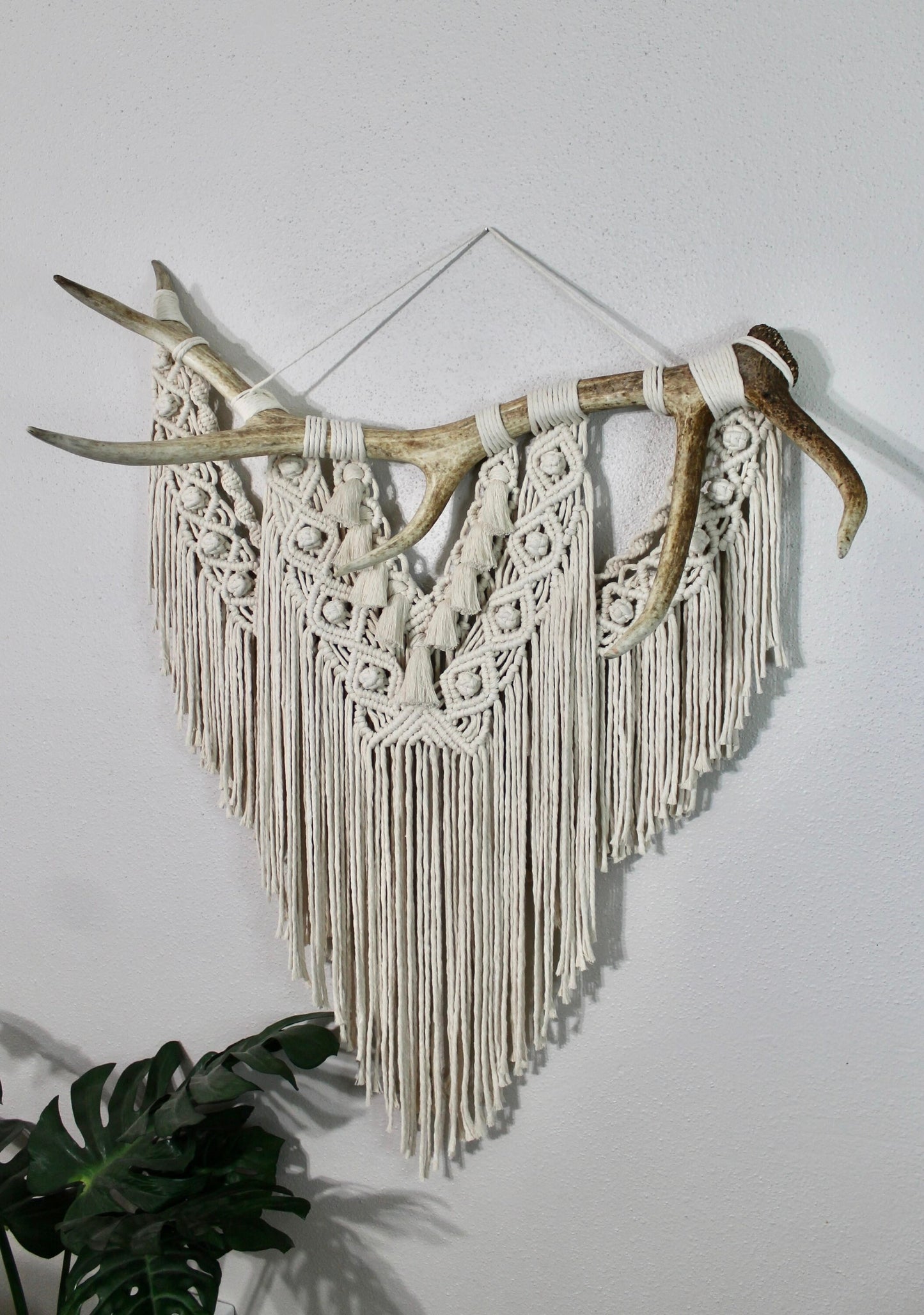 Large elk antler macrame wall hanging | wall art | boho | genuine elk antler | wall decor | wall tapestry | home decor | rustic decor