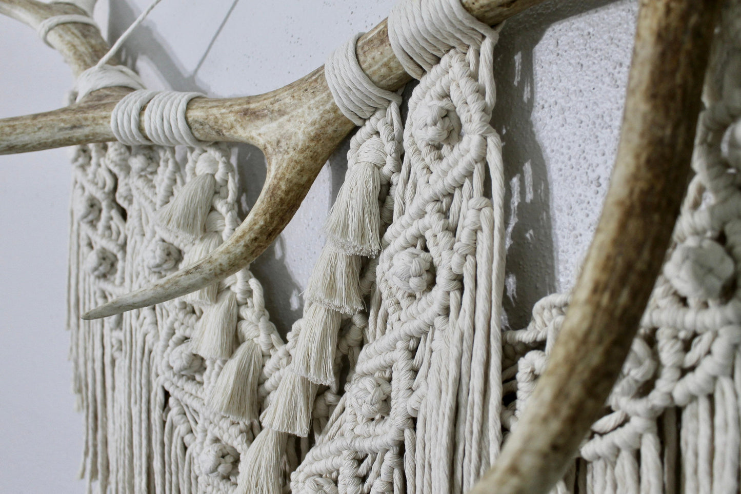 Large elk antler macrame wall hanging | wall art | boho | genuine elk antler | wall decor | wall tapestry | home decor | rustic decor