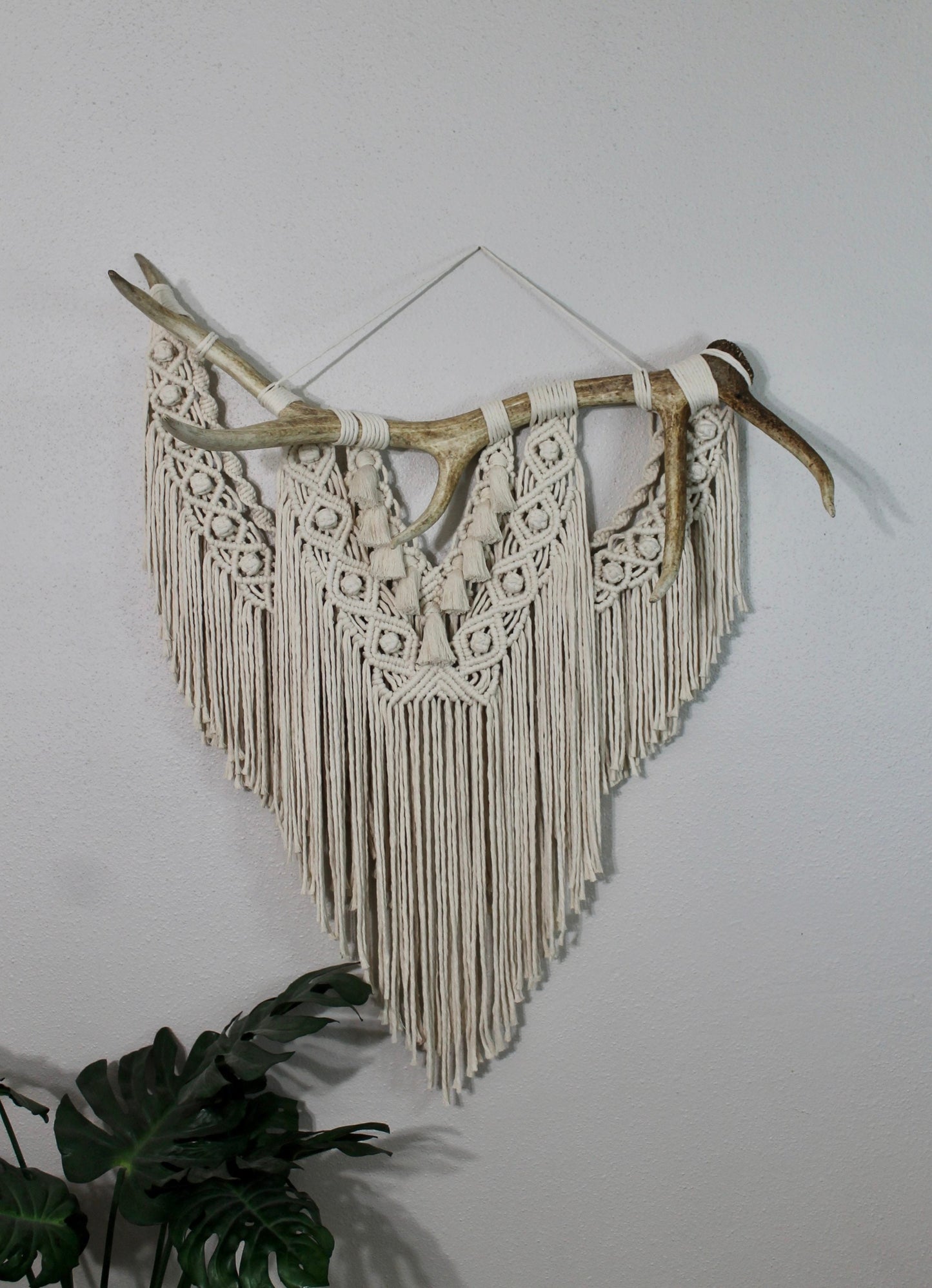 Large elk antler macrame wall hanging | wall art | boho | genuine elk antler | wall decor | wall tapestry | home decor | rustic decor
