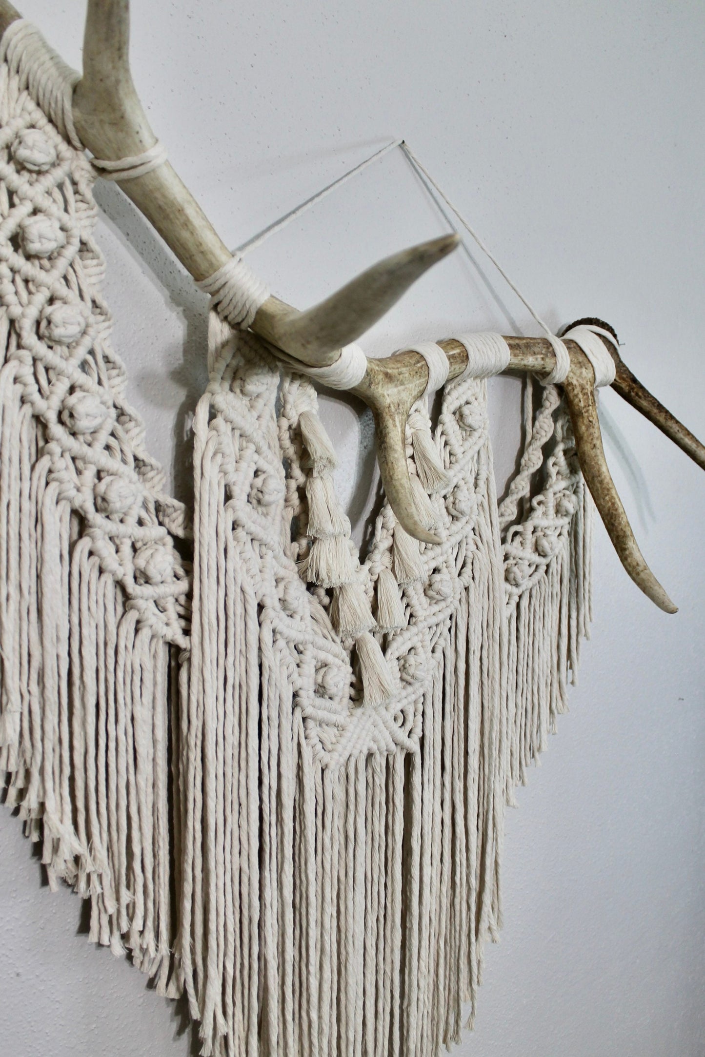 Large elk antler macrame wall hanging | wall art | boho | genuine elk antler | wall decor | wall tapestry | home decor | rustic decor