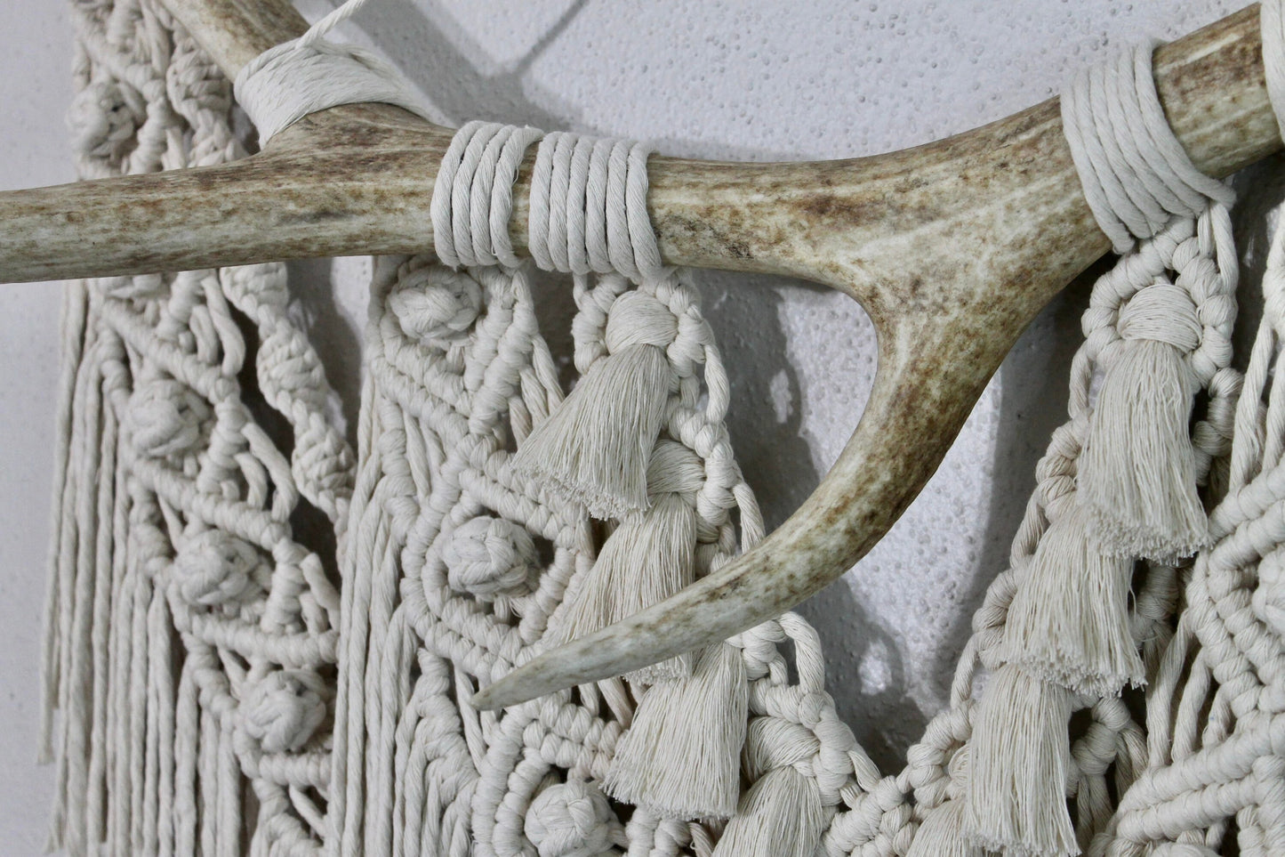 Large elk antler macrame wall hanging | wall art | boho | genuine elk antler | wall decor | wall tapestry | home decor | rustic decor