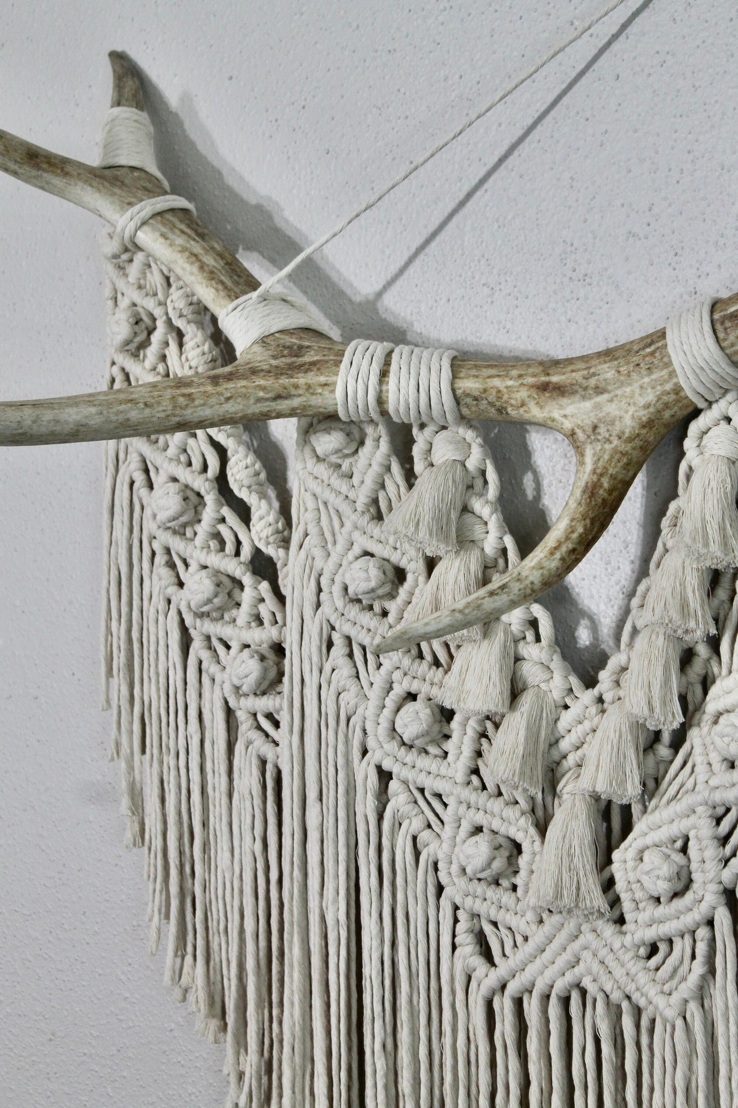 Large elk antler macrame wall hanging | wall art | boho | genuine elk antler | wall decor | wall tapestry | home decor | rustic decor