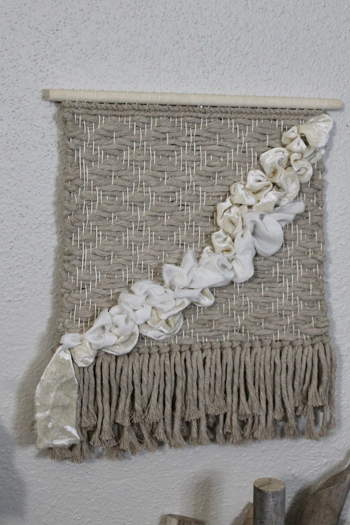 Tan and white silk woven wall hanging | wall art | weaving | woven tapestry | wall decor | wall tapestry | home decor | tapestry