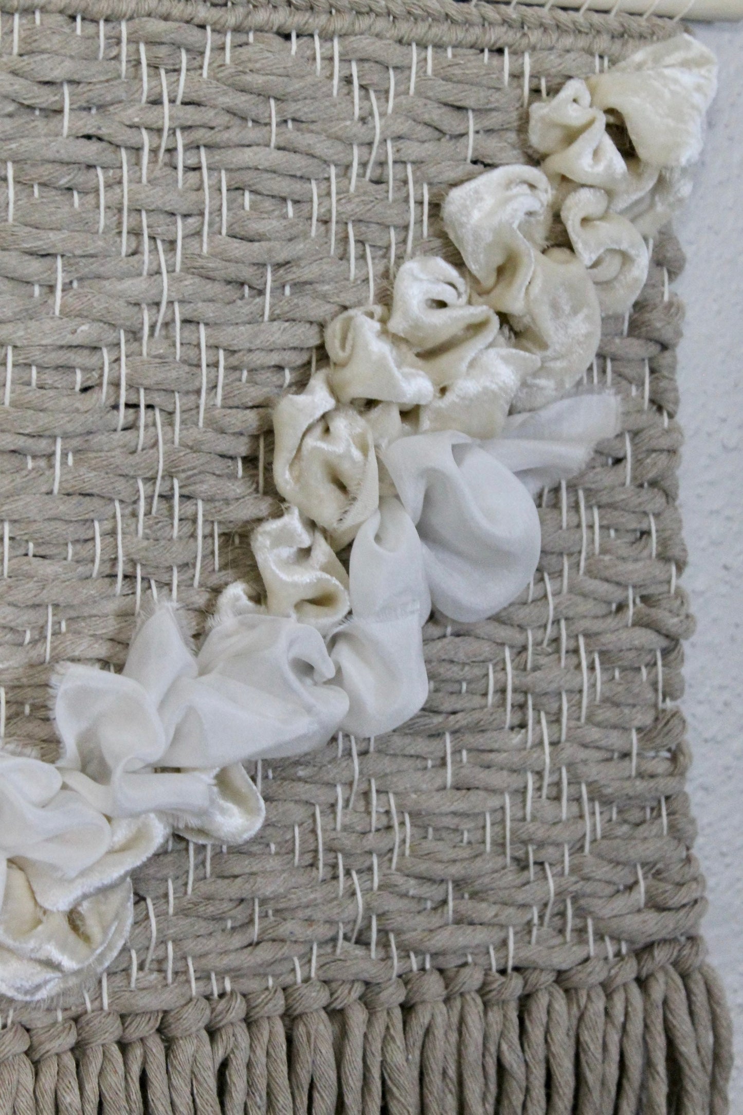 Tan and white silk woven wall hanging | wall art | weaving | woven tapestry | wall decor | wall tapestry | home decor | tapestry