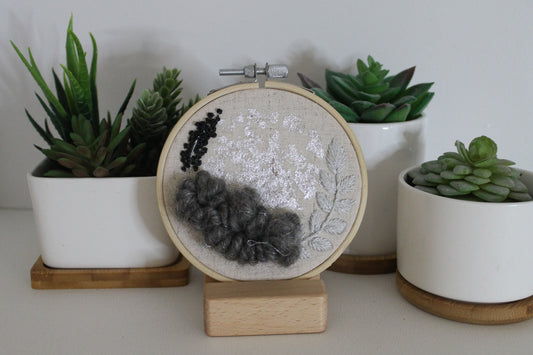 Mini grey and silver abstract embroidery | flower | botanical | embroidery hoop | foil embroidery | diy | gift idea