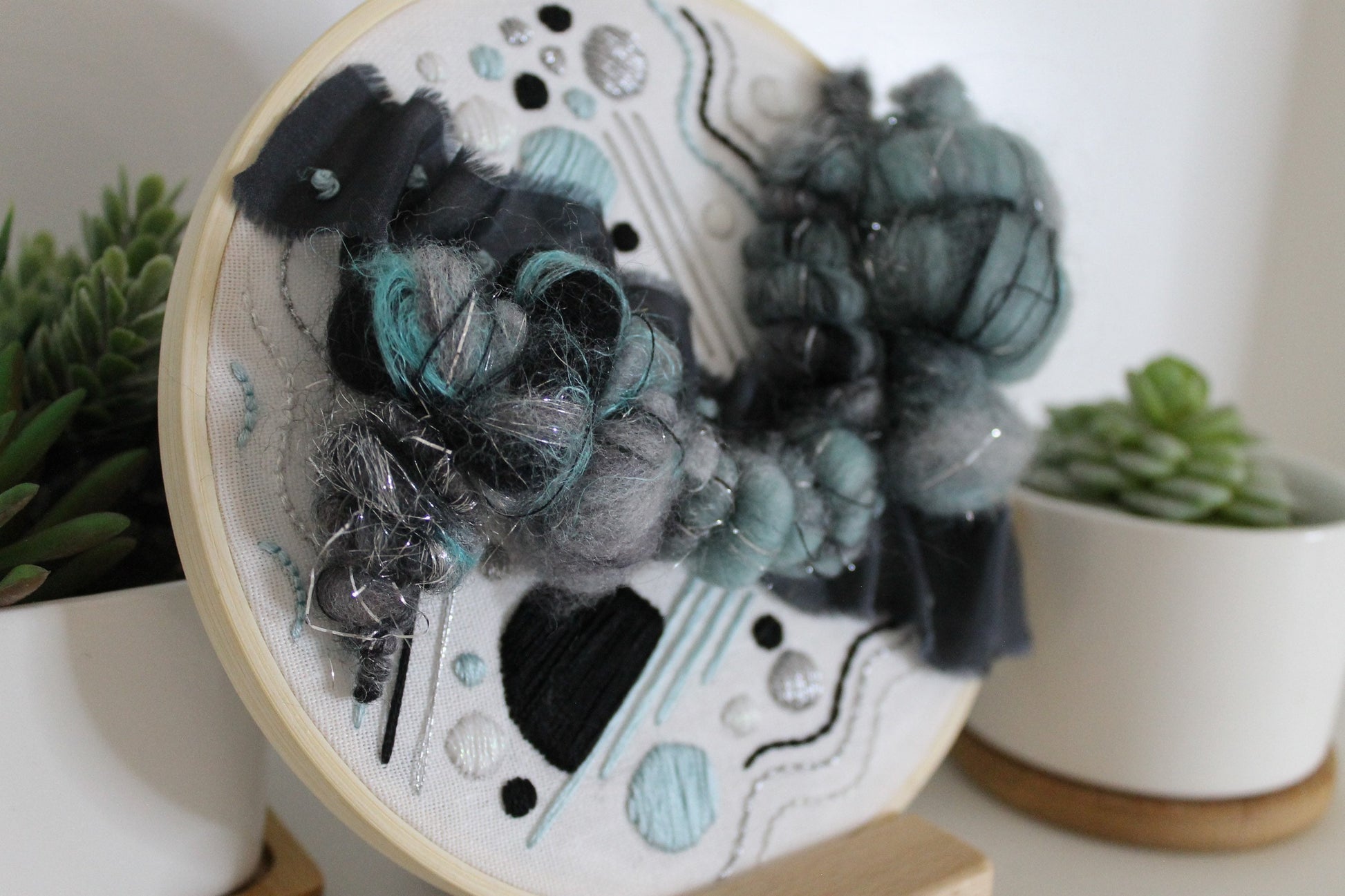 Blue and black abstract embroidery | embroidery hoop | foil embroidery | diy | gift idea