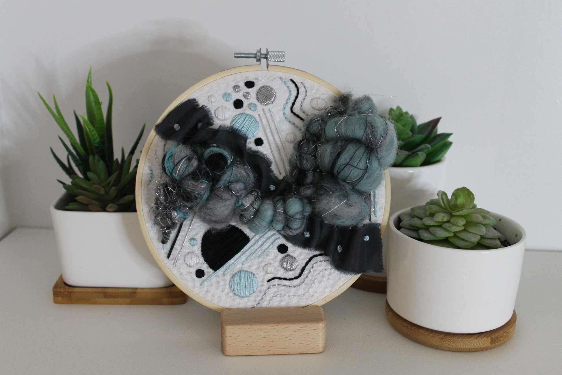 Blue and black abstract embroidery | embroidery hoop | foil embroidery | diy | gift idea