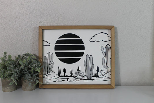 Cactus landscape | cactus | handmade barnwood frame | farmhouse decor | home decor | wall decor | handmade decor | picture frame