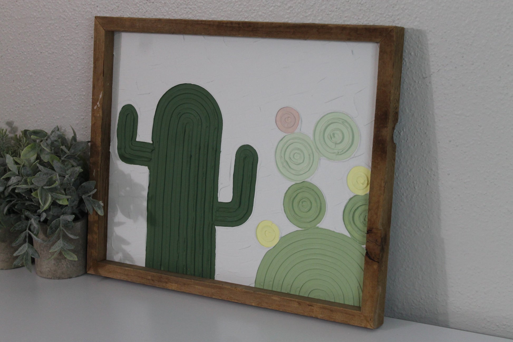 Cactus plaster decor | succulent | handmade barnwood frame | farmhouse decor | home decor | wall decor | handmade decor | plaster art