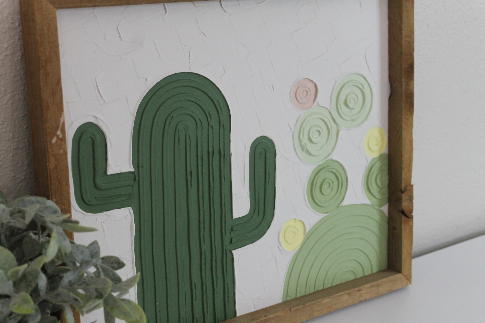 Cactus plaster decor | succulent | handmade barnwood frame | farmhouse decor | home decor | wall decor | handmade decor | plaster art