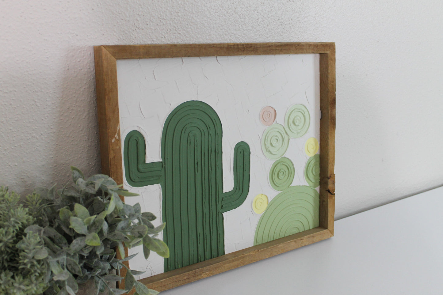 Cactus plaster decor | succulent | handmade barnwood frame | farmhouse decor | home decor | wall decor | handmade decor | plaster art